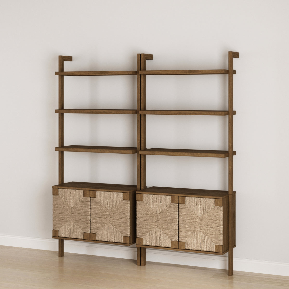 Seagrass Wall Bookshelves with Doors Dark Brown (Set of 2) - Nathan James