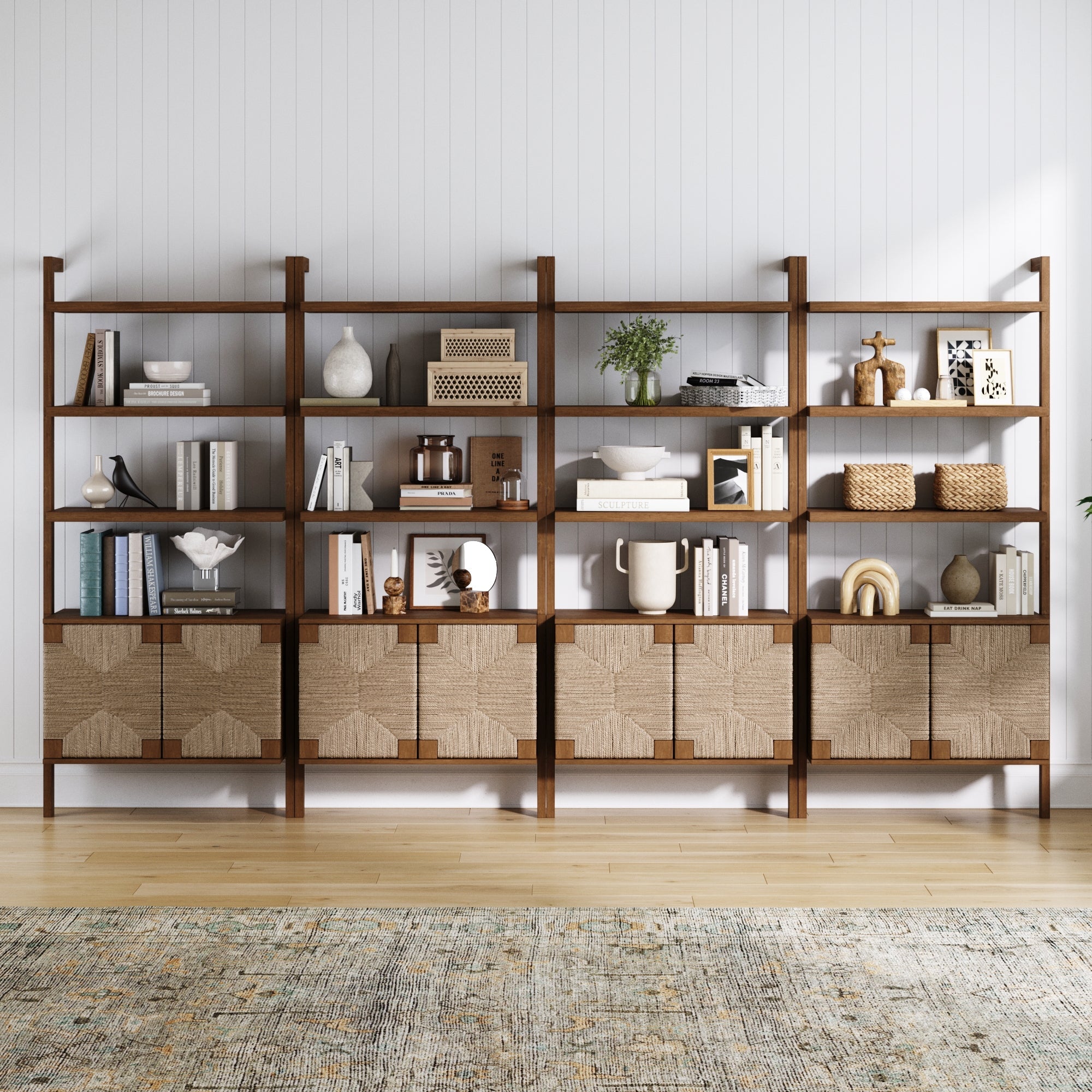 Seagrass Wall Bookshelves with Doors Dark Brown (Set of 4) - Nathan James