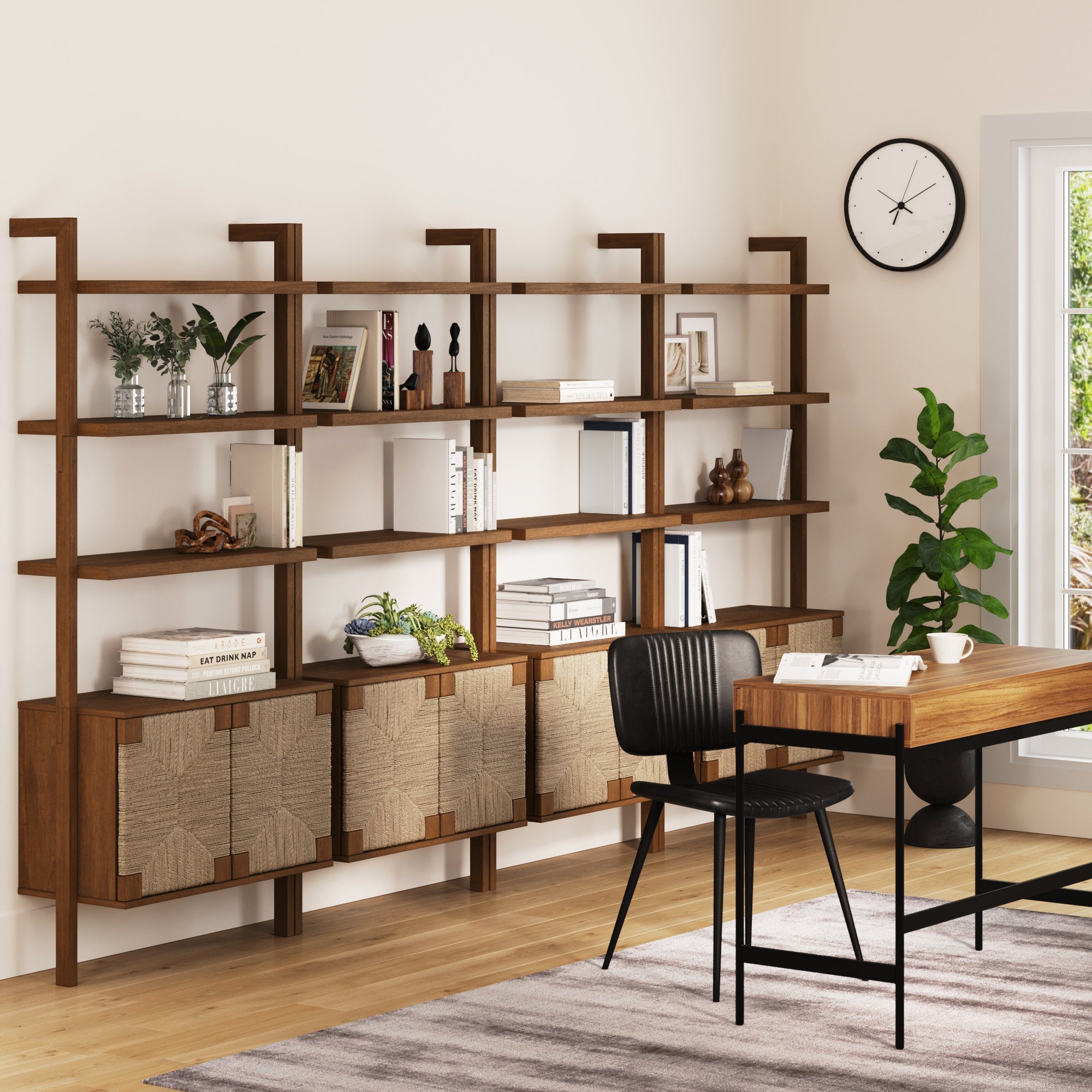 Seagrass Wall Bookshelves with Doors Dark Brown (Set of 4) - Nathan James