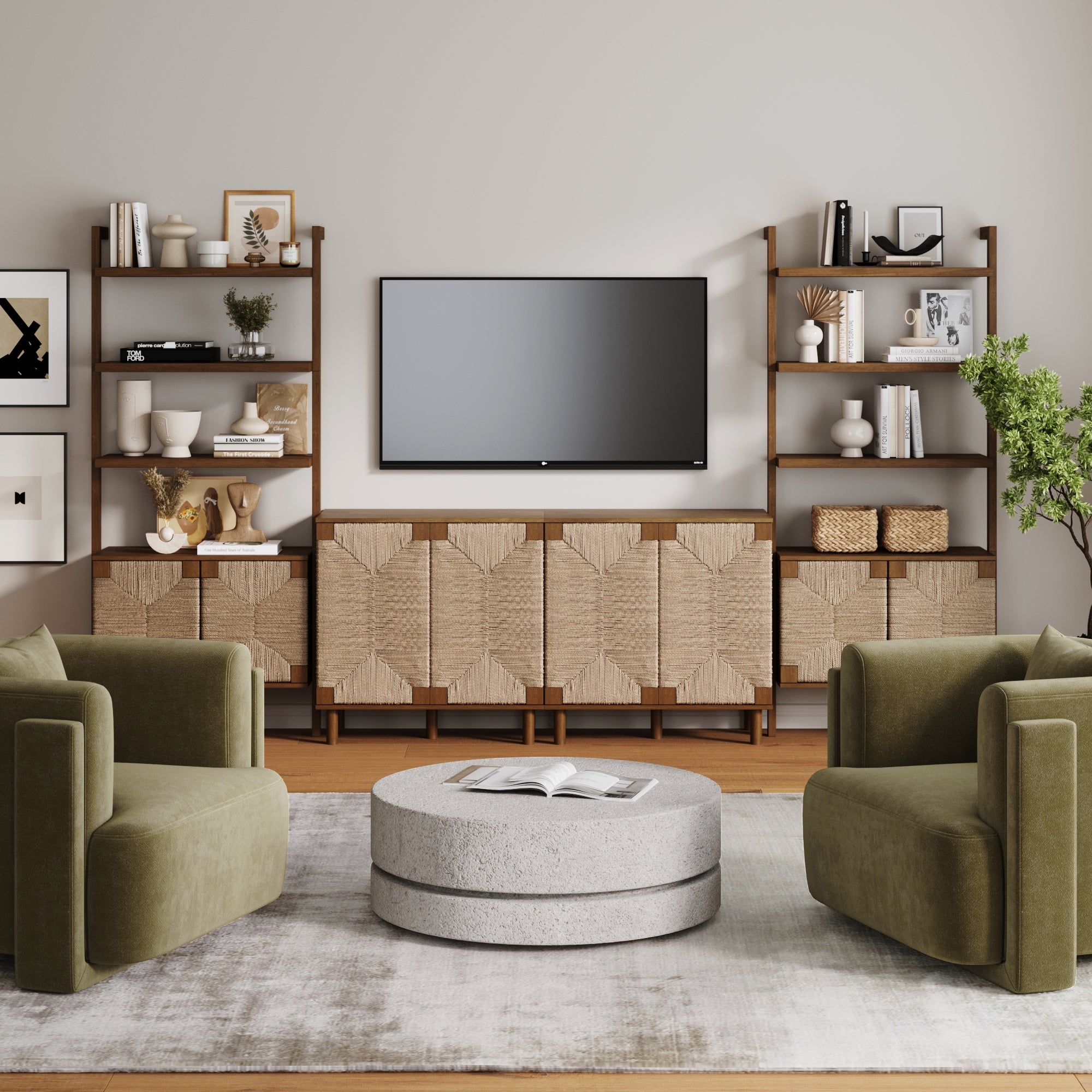 Seagrass Wall Bookshelf with Doors Dark Brown - Nathan James