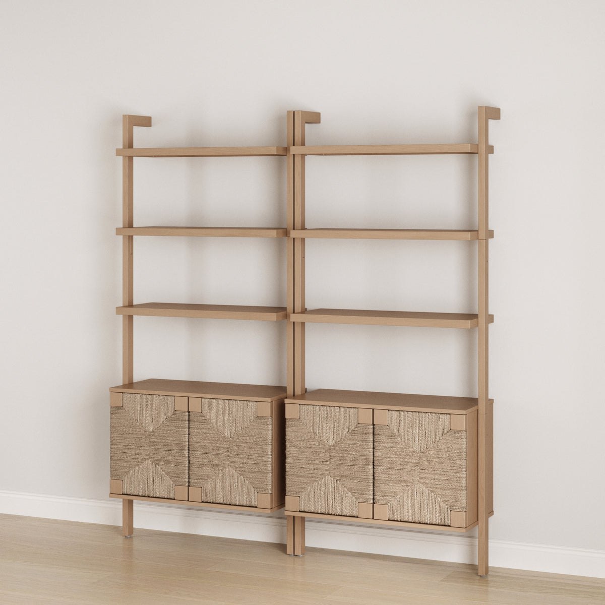 Seagrass Wall Bookshelf with Doors Raw Oak (Set of 2) - Nathan James