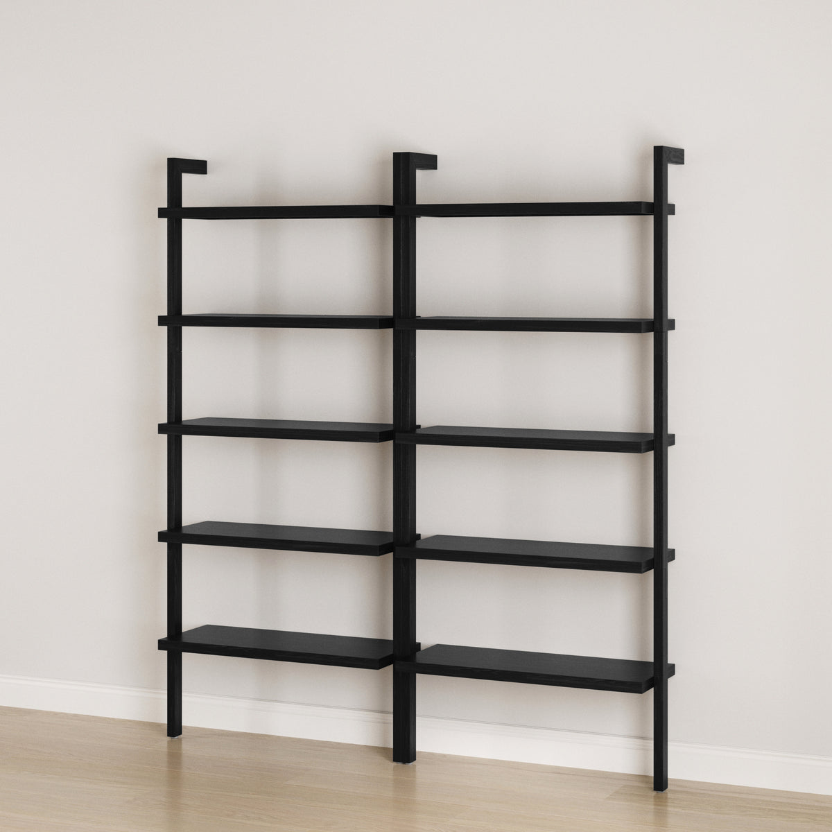 Wood 5 Tier Wall Mounted Bookshelf Black Oak (Set of 2) - Nathan James