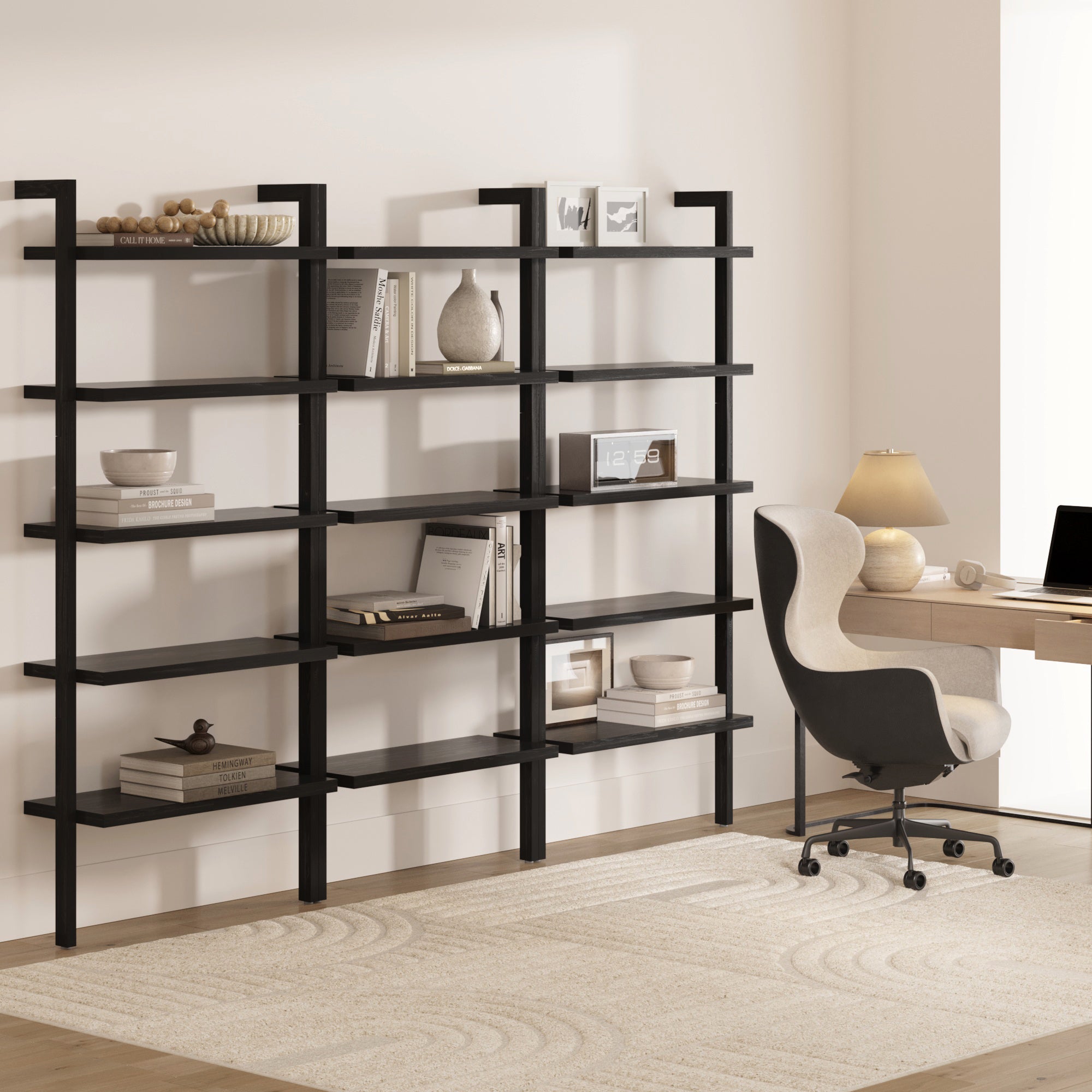 Wood 5 Tier Wall Mounted Bookshelf Black Oak (Set of 3) - Nathan James