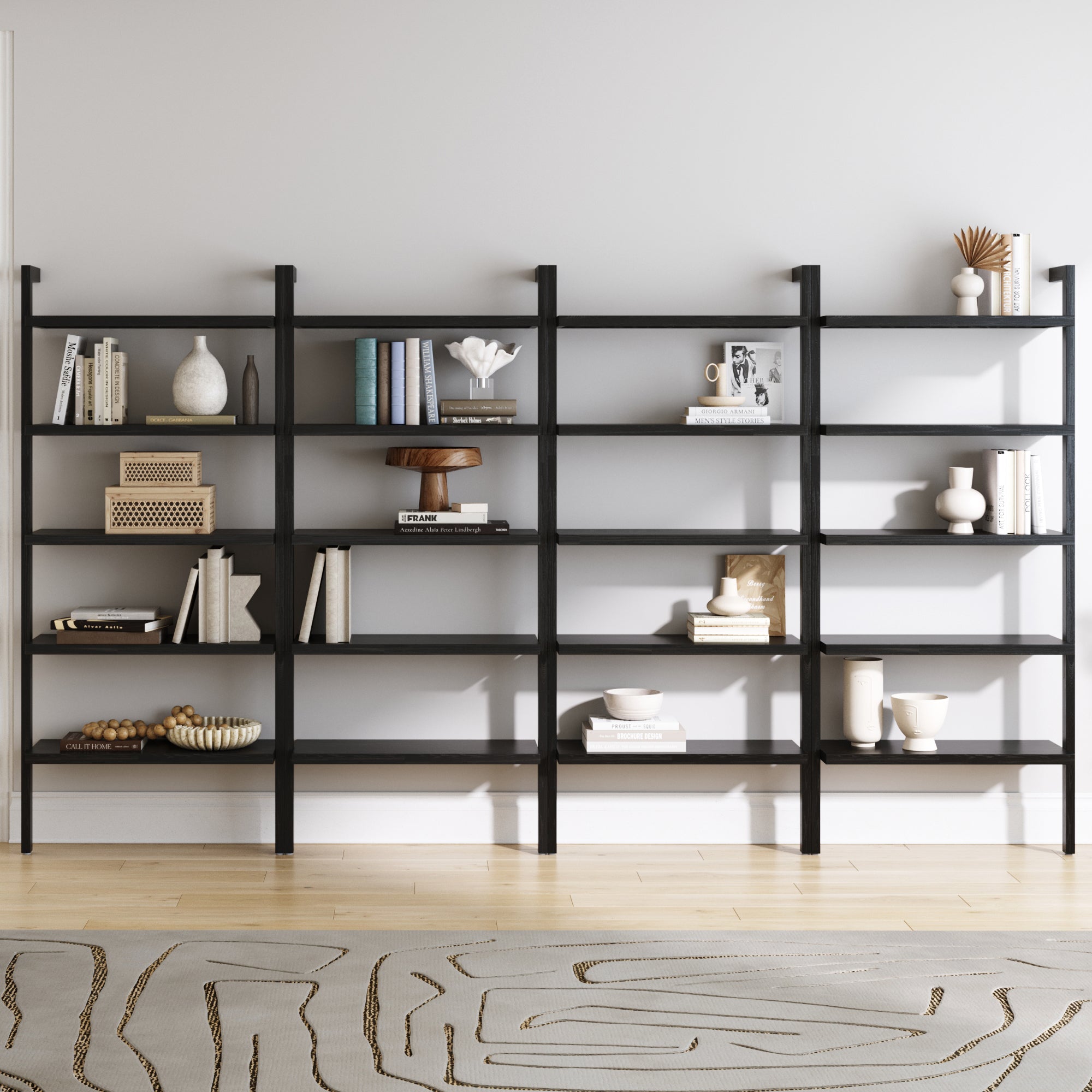 Wood 5 Tier Wall Mounted Bookshelf Black Oak (Set of 4) - Nathan James