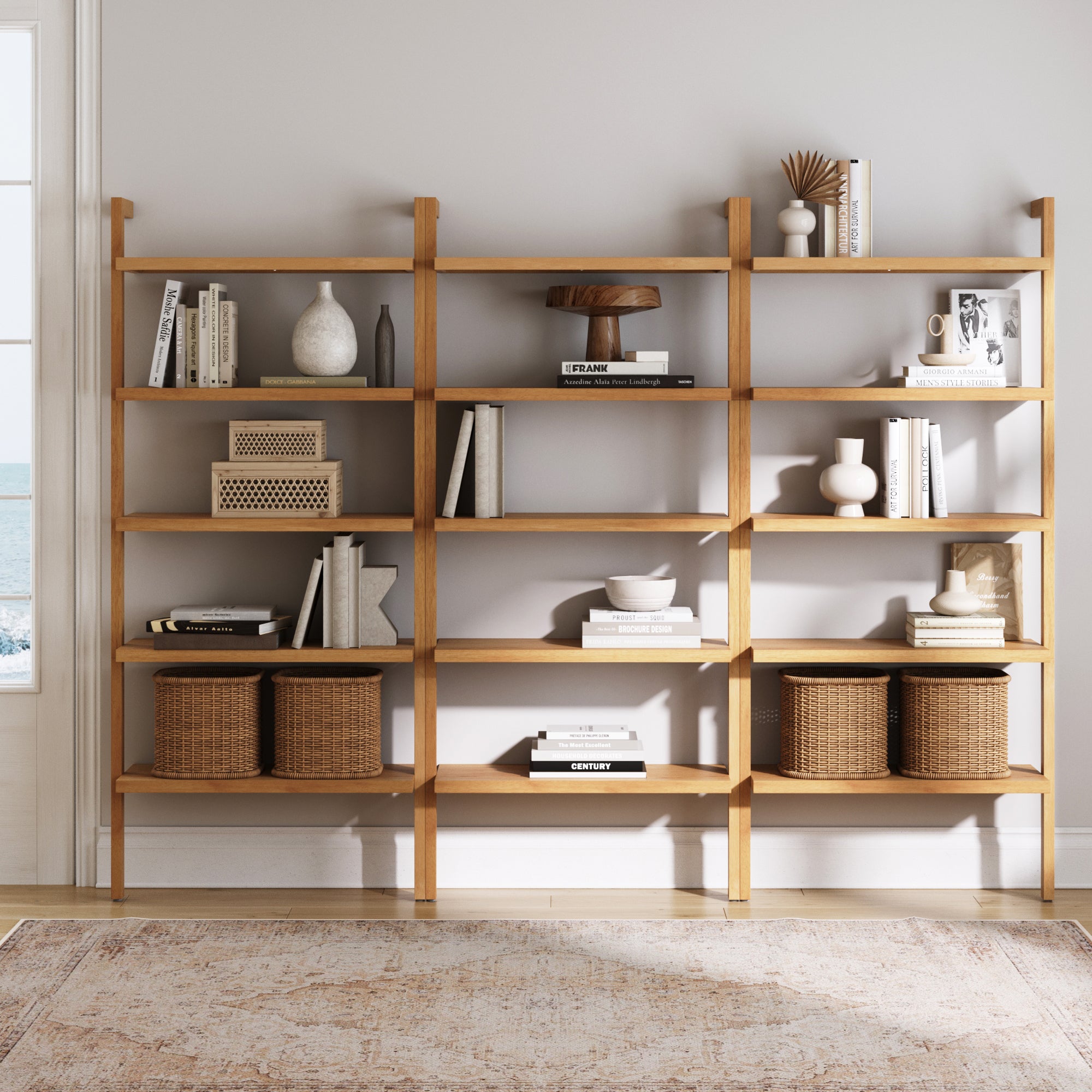 Wood 5 - Shelf Ladder Wall Bookshelf Warm Pine (Set of 3) - Nathan James