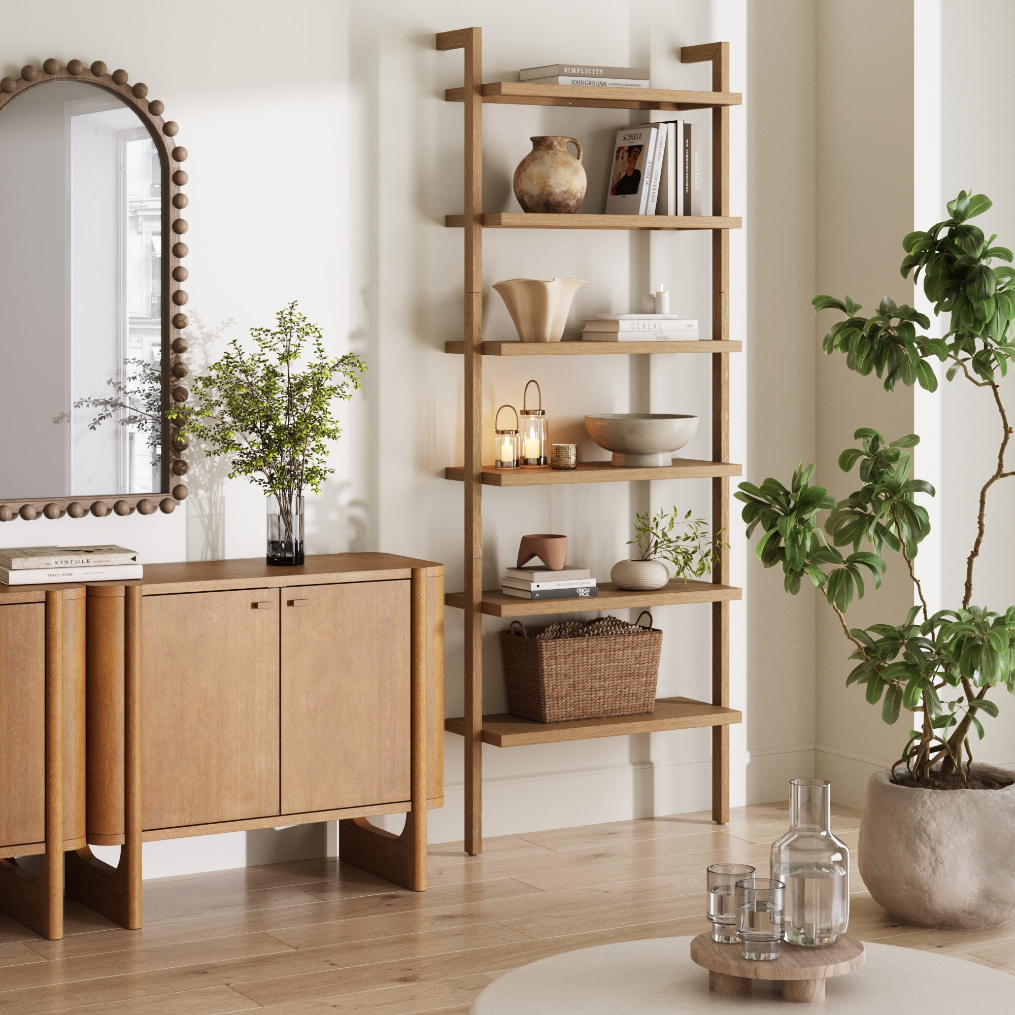 Modern 6 - Shelf Wall Mounted Solid Wood Bookcase Light Brown - Nathan James