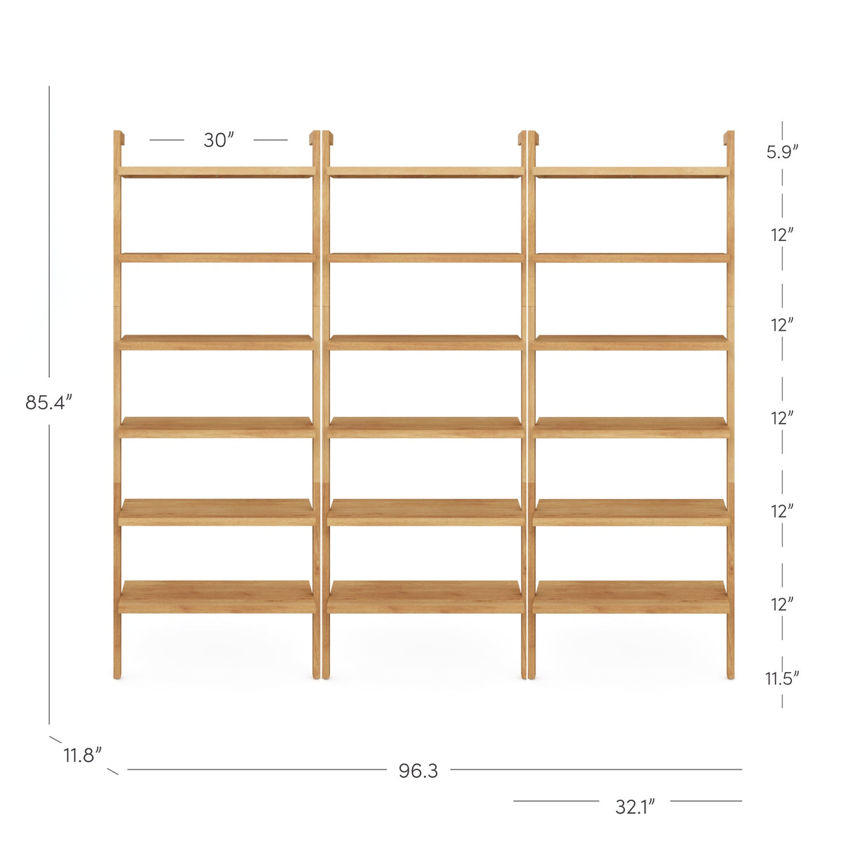 Modern 6-Shelf Wall Mounted Solid Wood Bookcase Warm Pine (Set of 3) - Nathan James