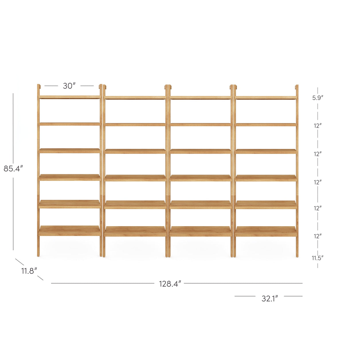 Modern 6-Shelf Wall Mounted Solid Wood Bookcase Warm Pine (Set of 4) - Nathan James