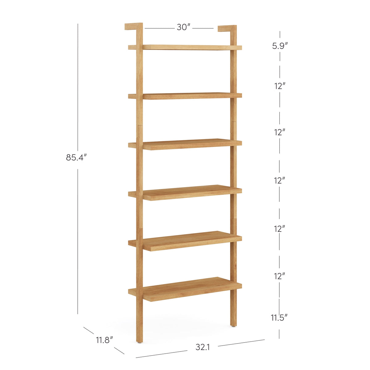 Modern 6-Shelf Wall Mounted Solid Wood Bookcase Warm Pine - Nathan James