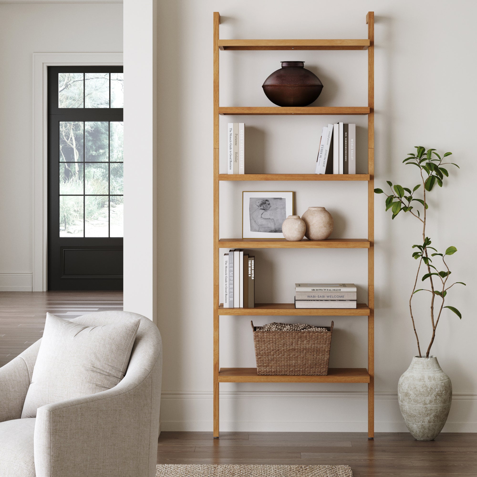 Modern 6 - Shelf Wall Mounted Solid Wood Bookcase Warm Pine - Nathan James