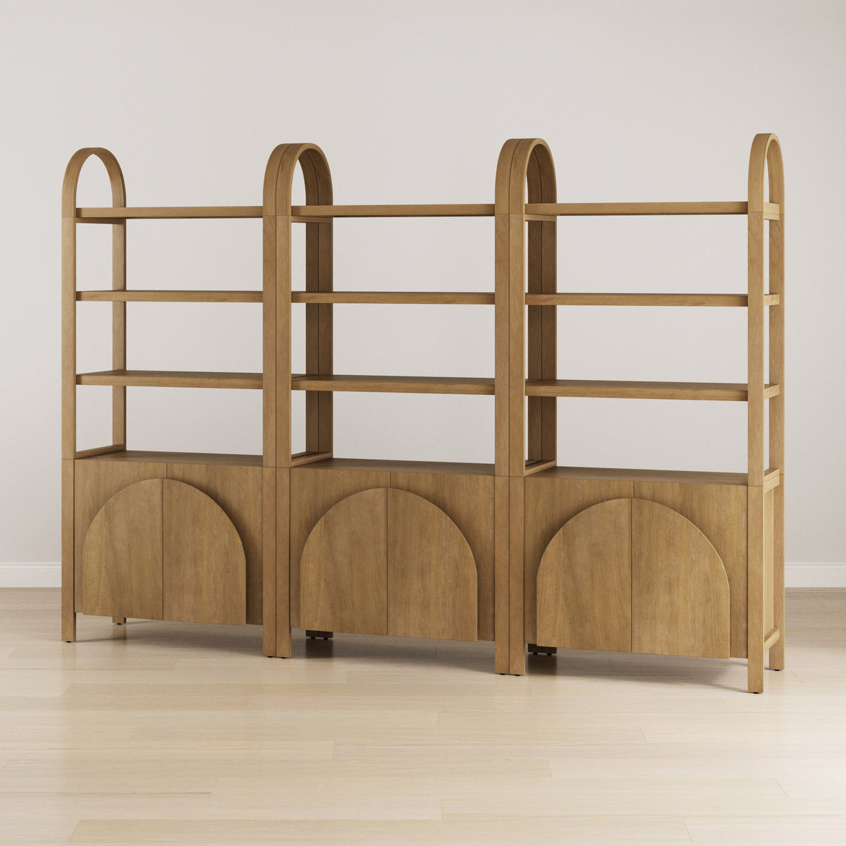 Mid-Century Arched Bookshelves with Doors Light Brown (Set of 3) - Nathan James