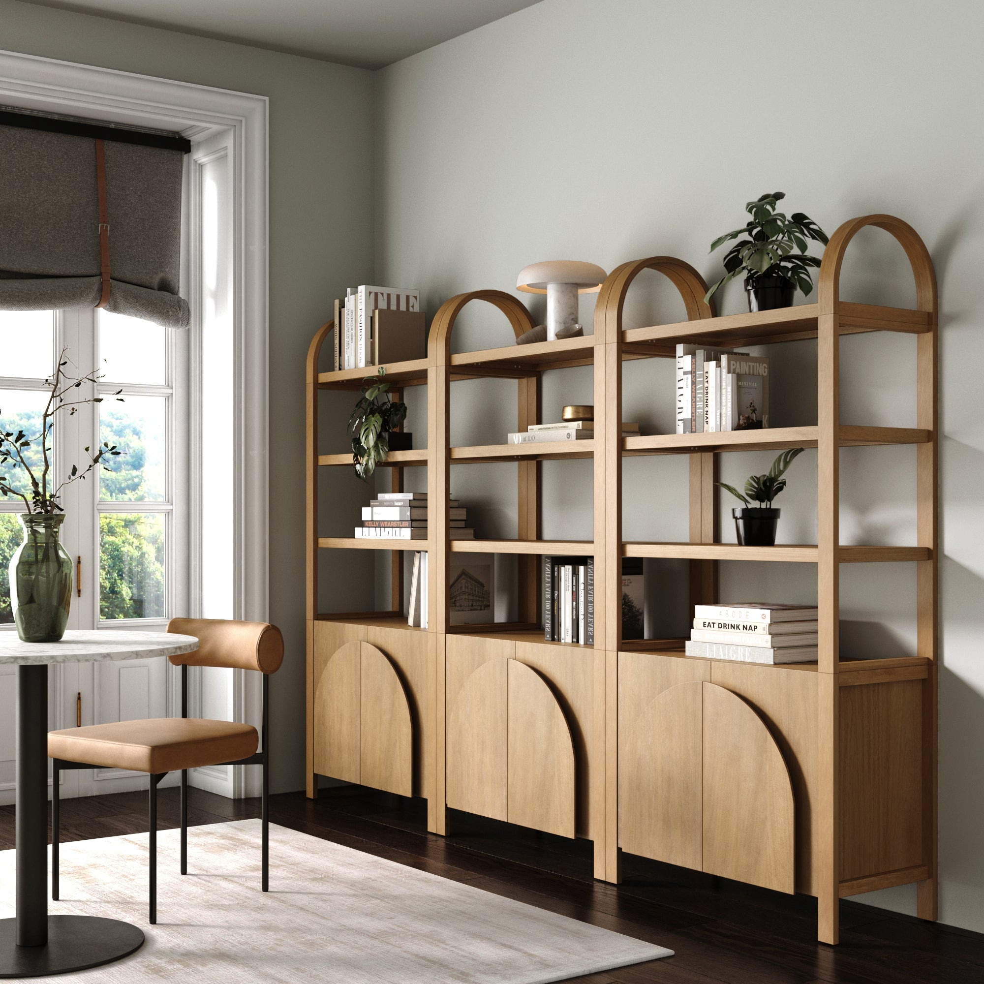 Mid - Century Arched Bookshelves with Doors Light Brown (Set of 3) - Nathan James