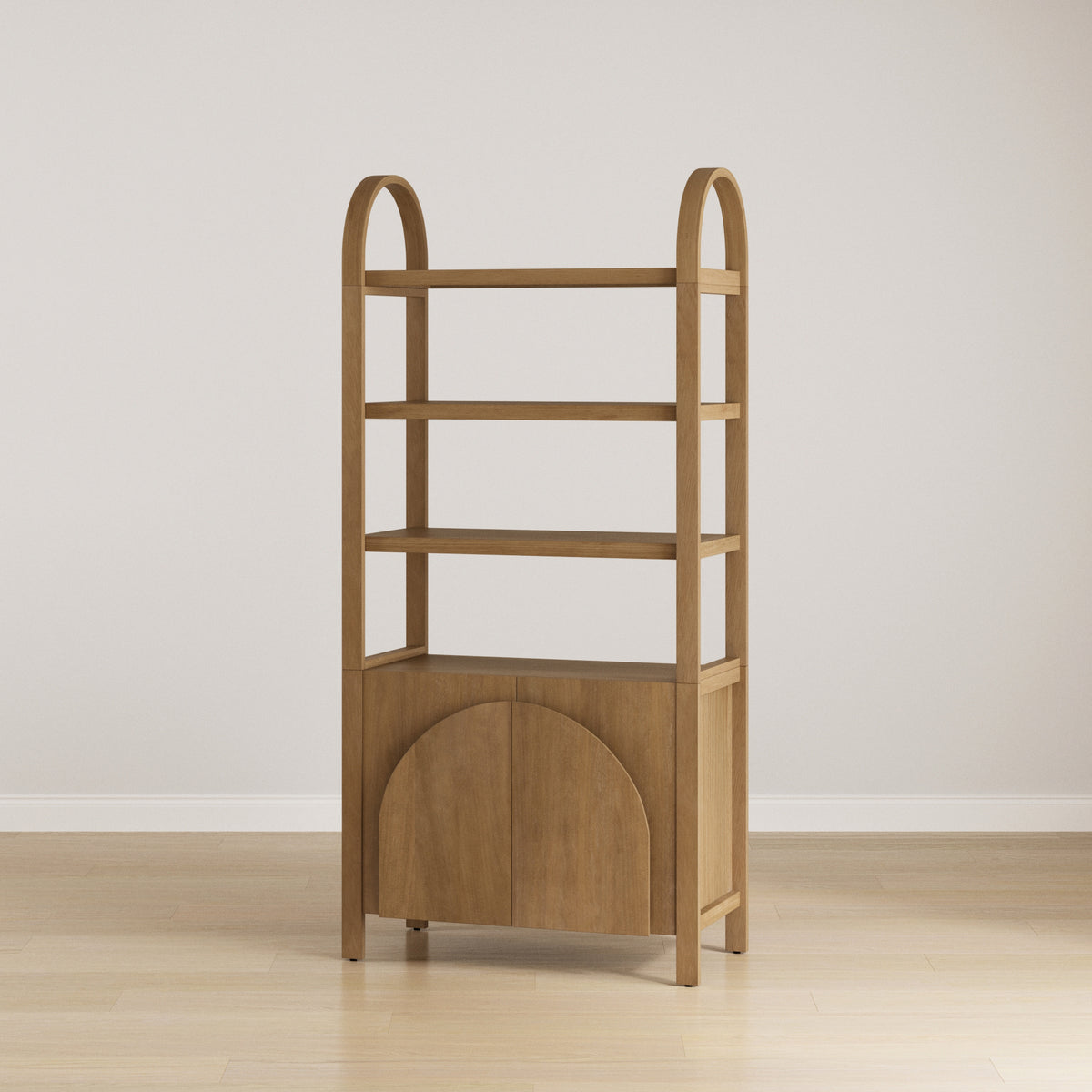 Mid-Century Arched Door Bookshelf with Doors Light Brown - Nathan James