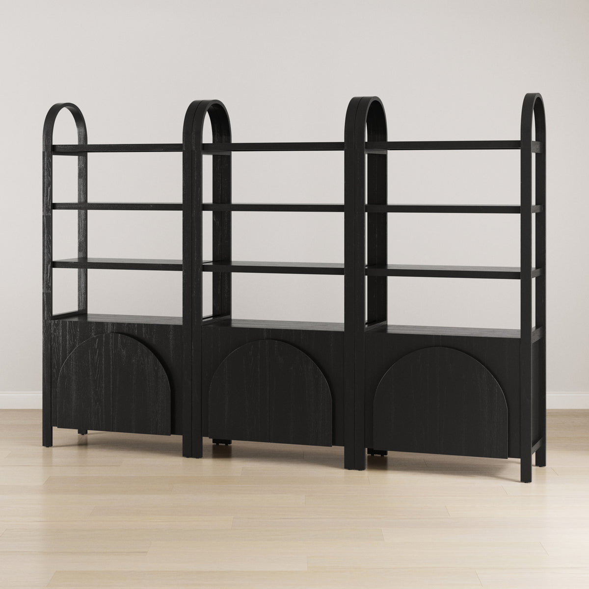 Mid-Century Arched Bookshelves with Doors Black (Set of 3) - Nathan James