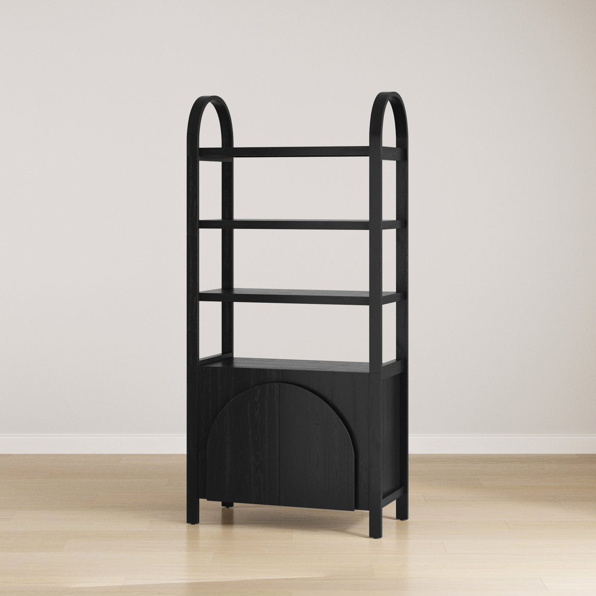 Mid-Century Arched Door Bookshelf with Doors Black - Nathan James