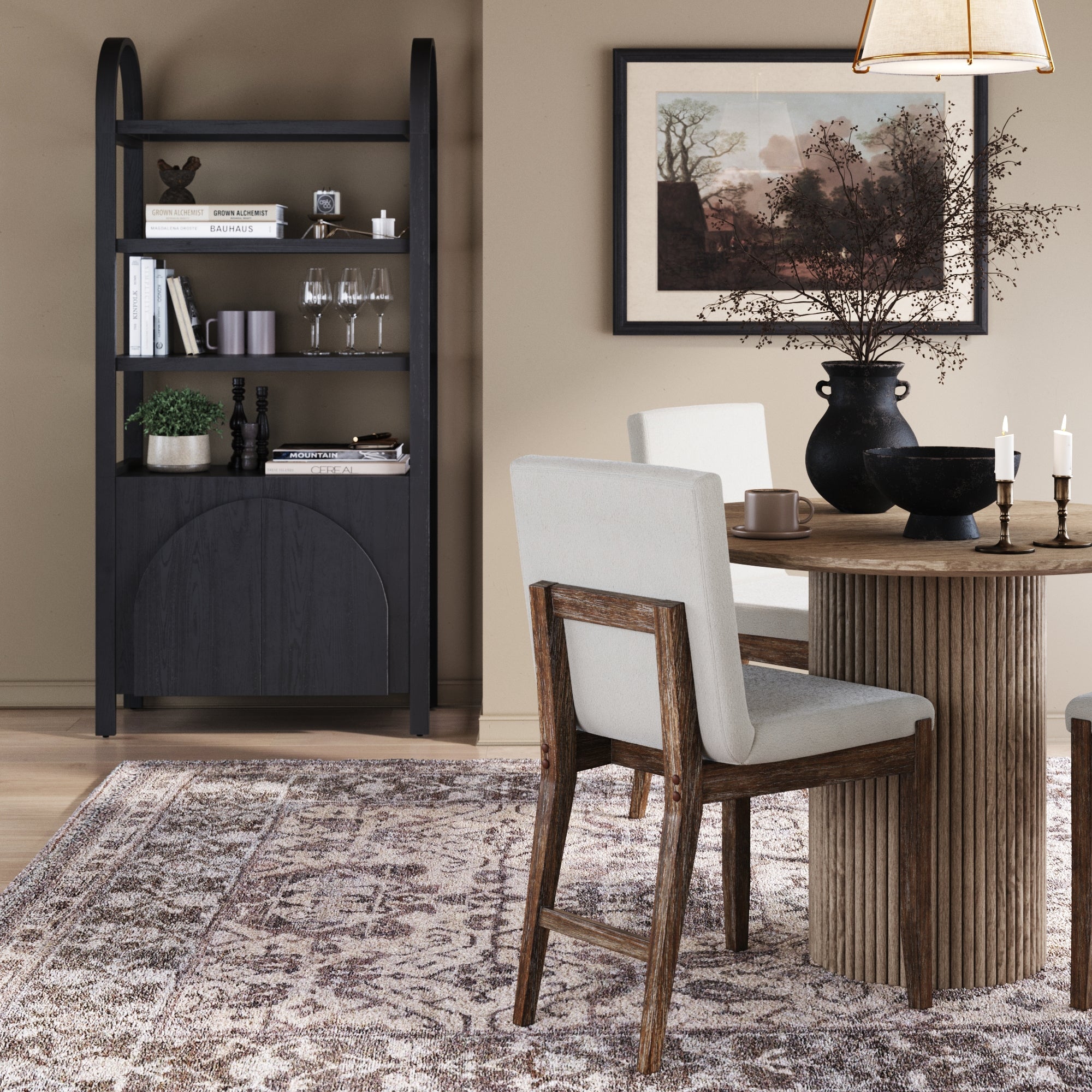 Mid - Century Arched Door Bookshelf with Doors Black - Nathan James