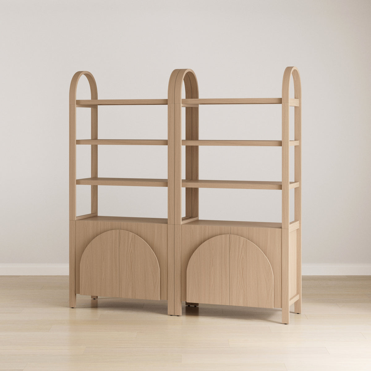 Mid-Century Arched Door Bookshelf with Doors Raw Oak (Set of 2) - Nathan James