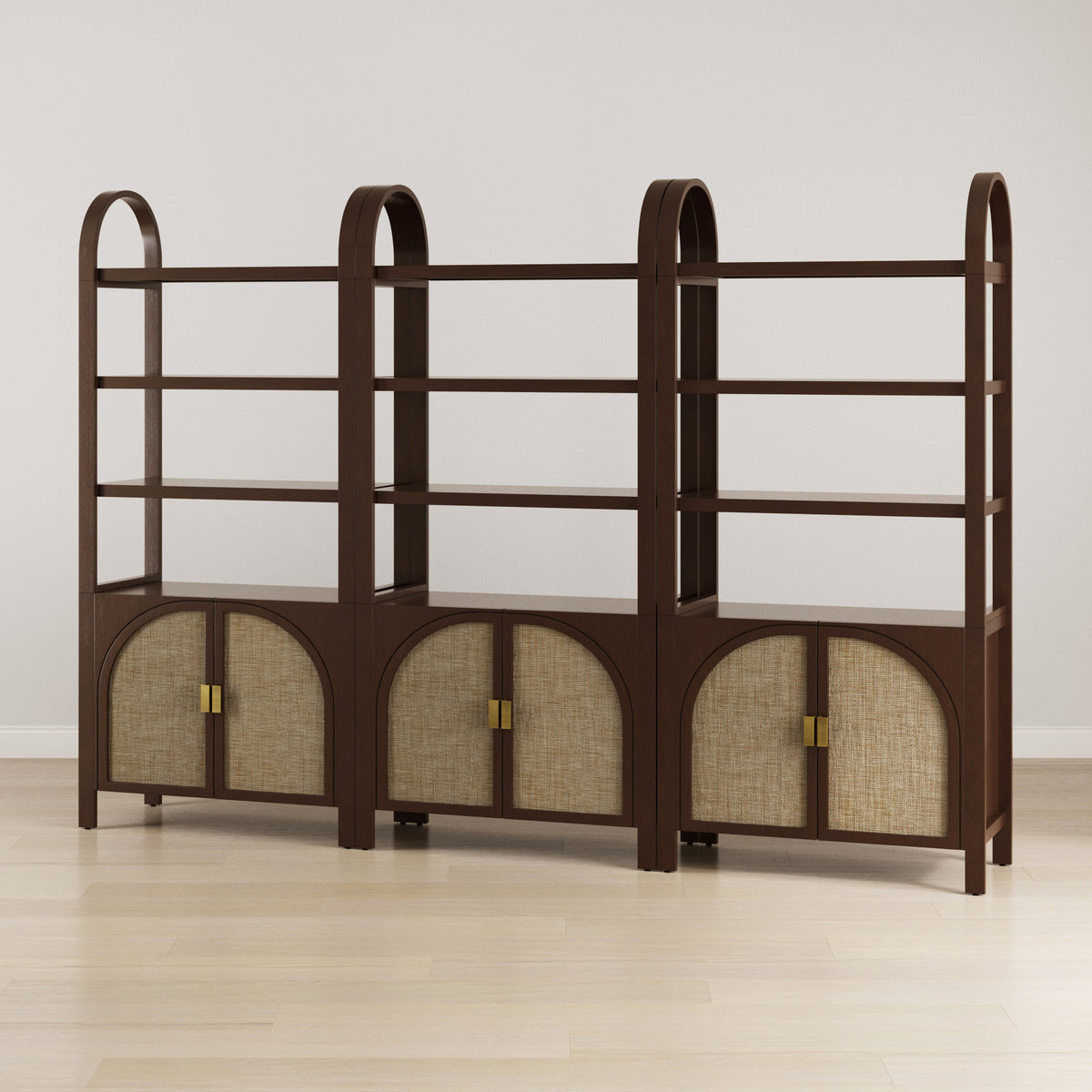 Arched Door Rattan Bookshelf with Doors Dark Acacia (Set of 3) - Nathan James