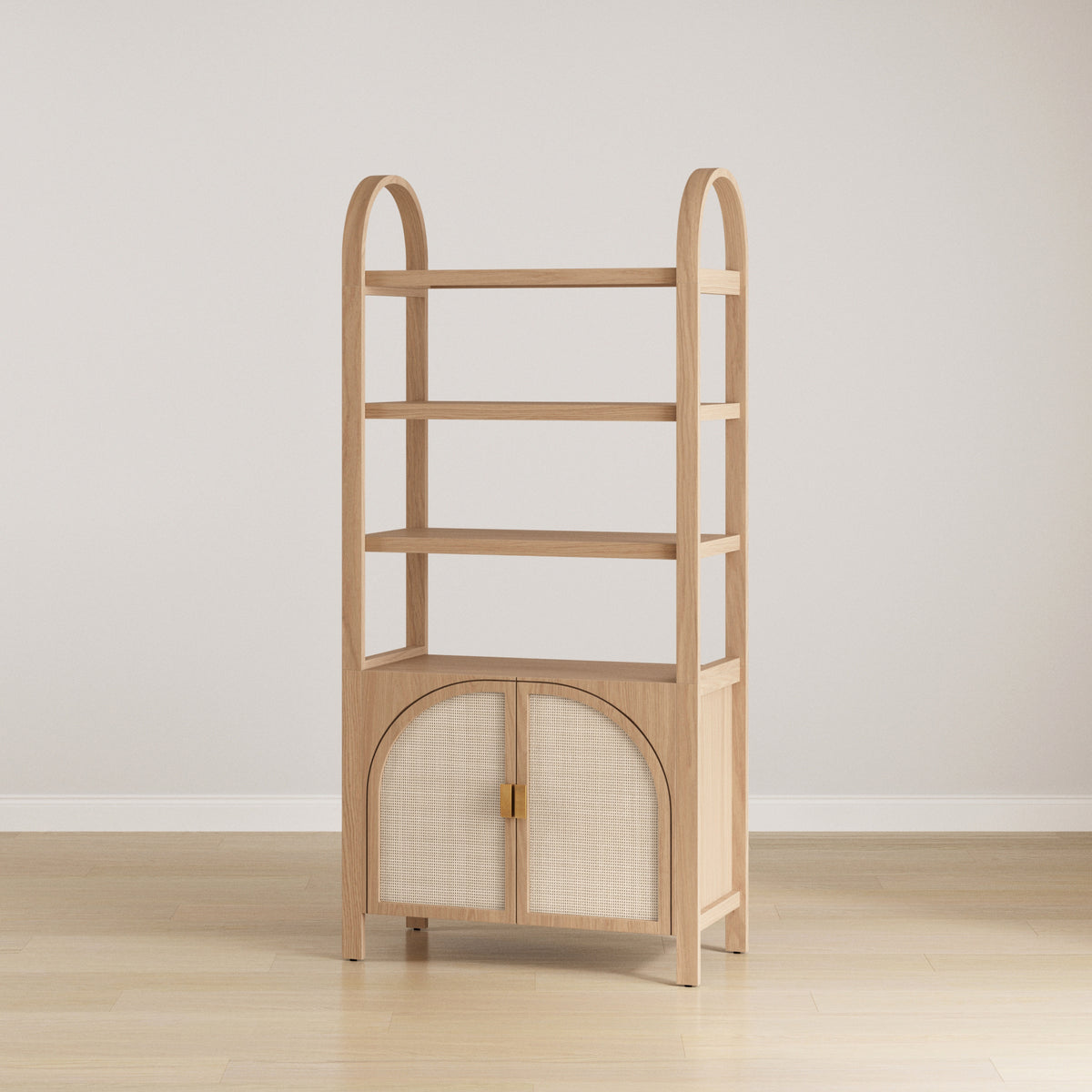 Arched Door Rattan Bookshelf with Doors Raw Oak - Nathan James