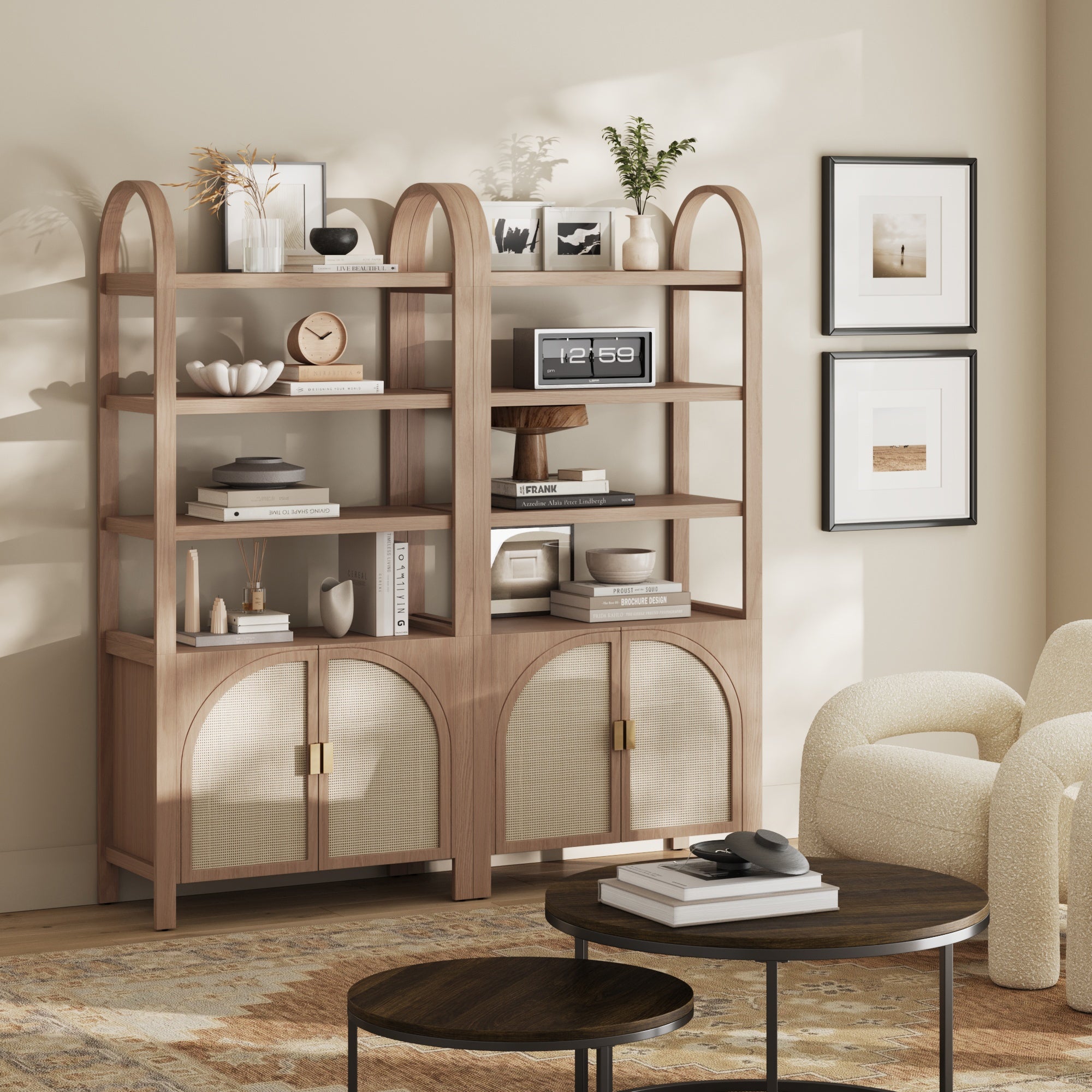 Arched Door Rattan Bookshelf with Doors Raw Oak - Nathan James