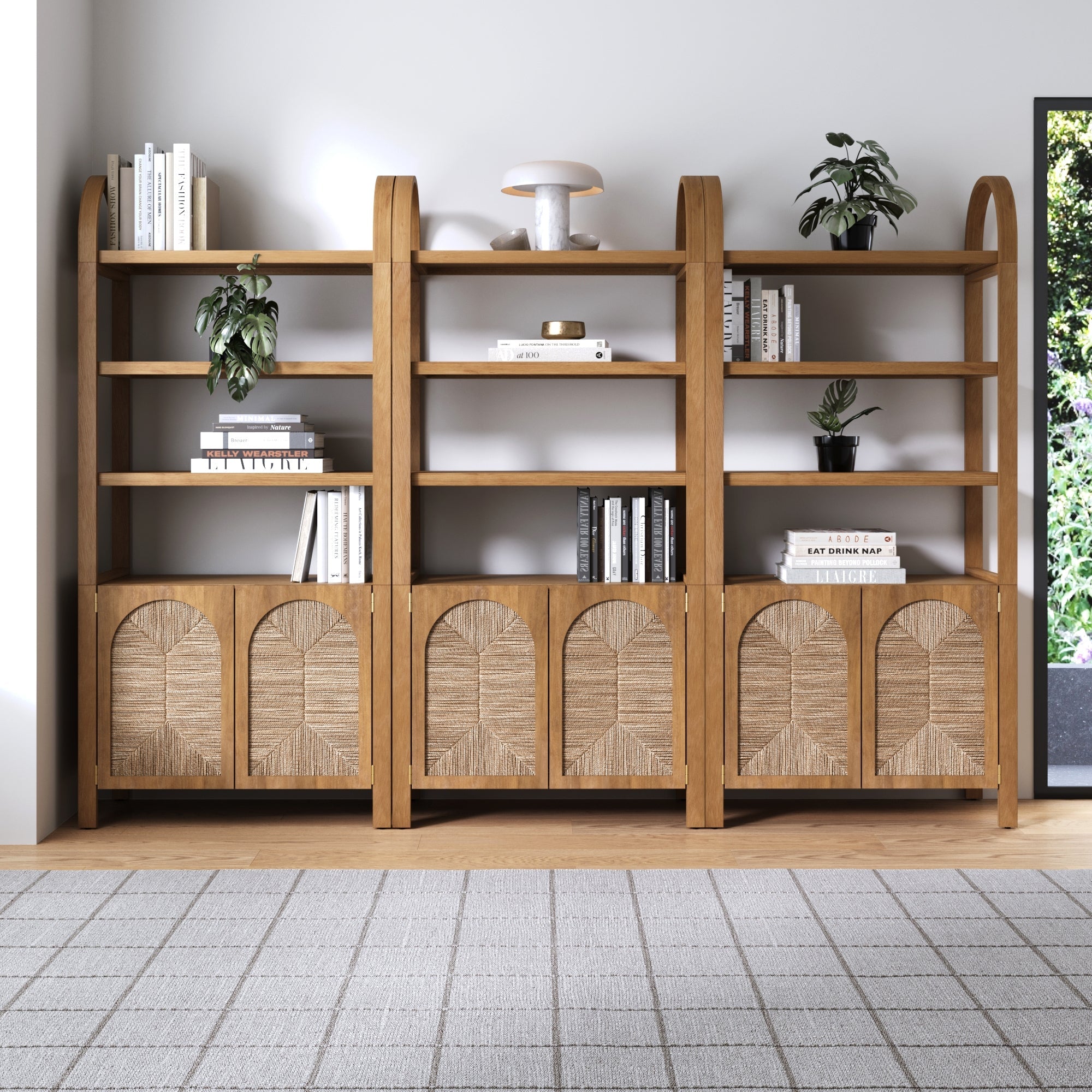 Boho Seagrass Arched Bookshelf Light Brown (Set of 3) - Nathan James