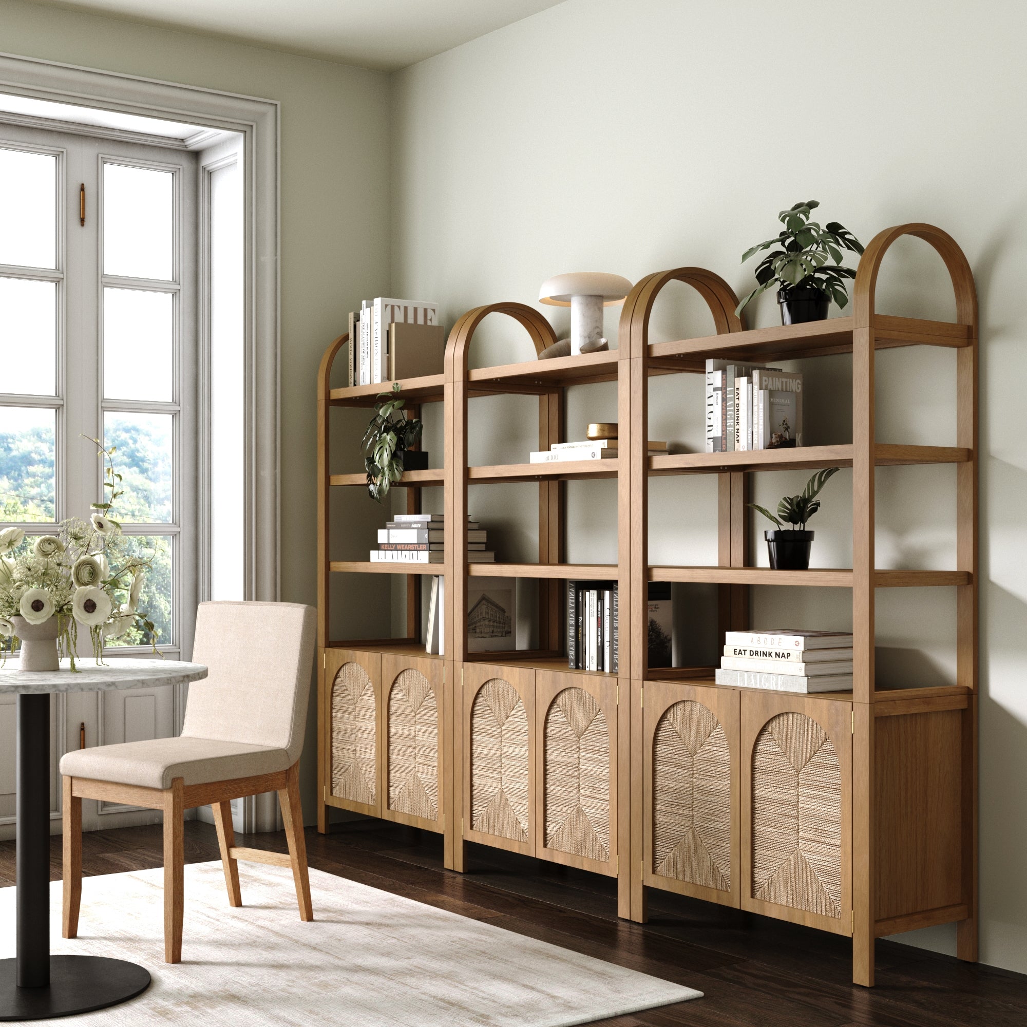 Boho Seagrass Arched Bookshelf Light Brown (Set of 3) - Nathan James