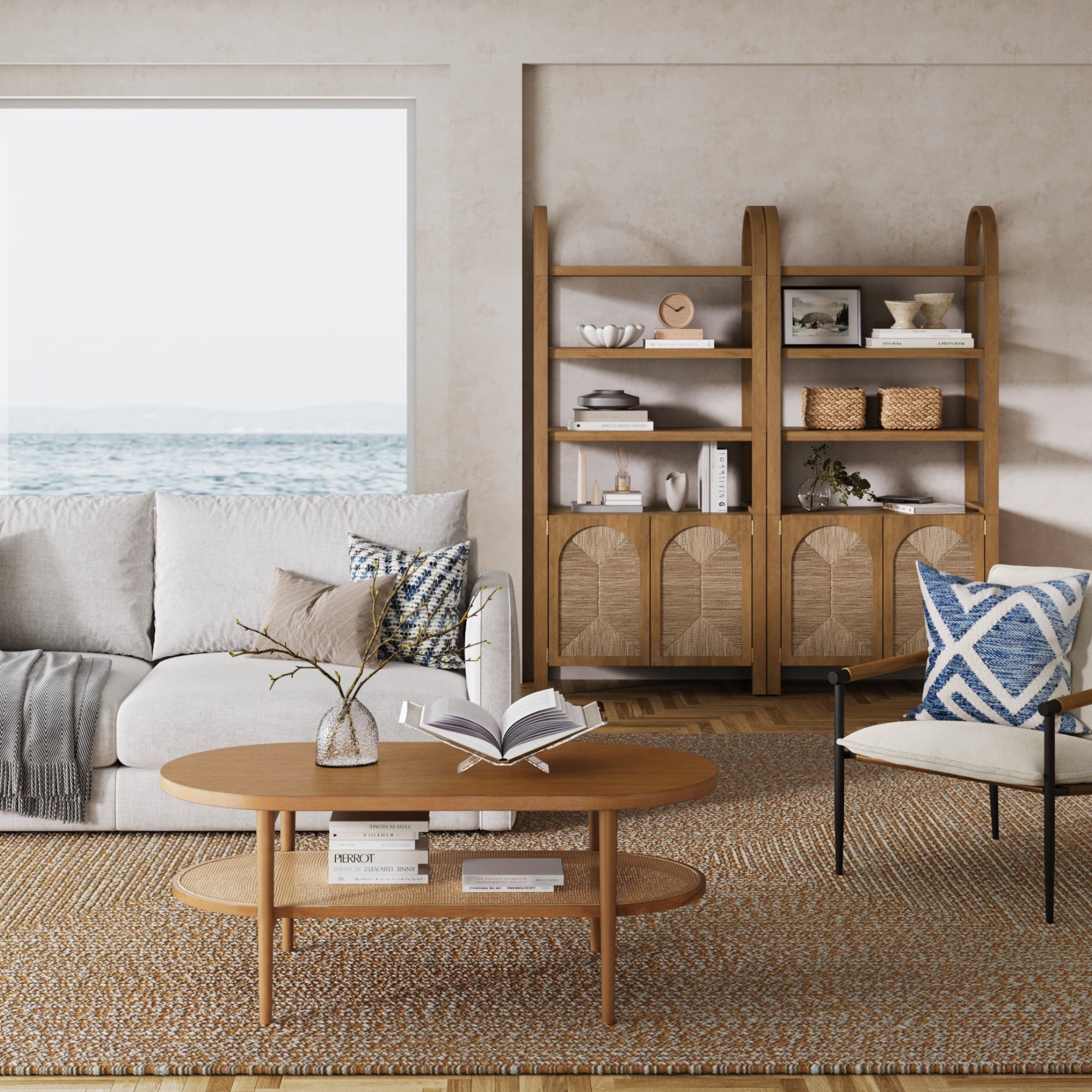 Boho Seagrass Arched Bookshelf Light Brown - Nathan James