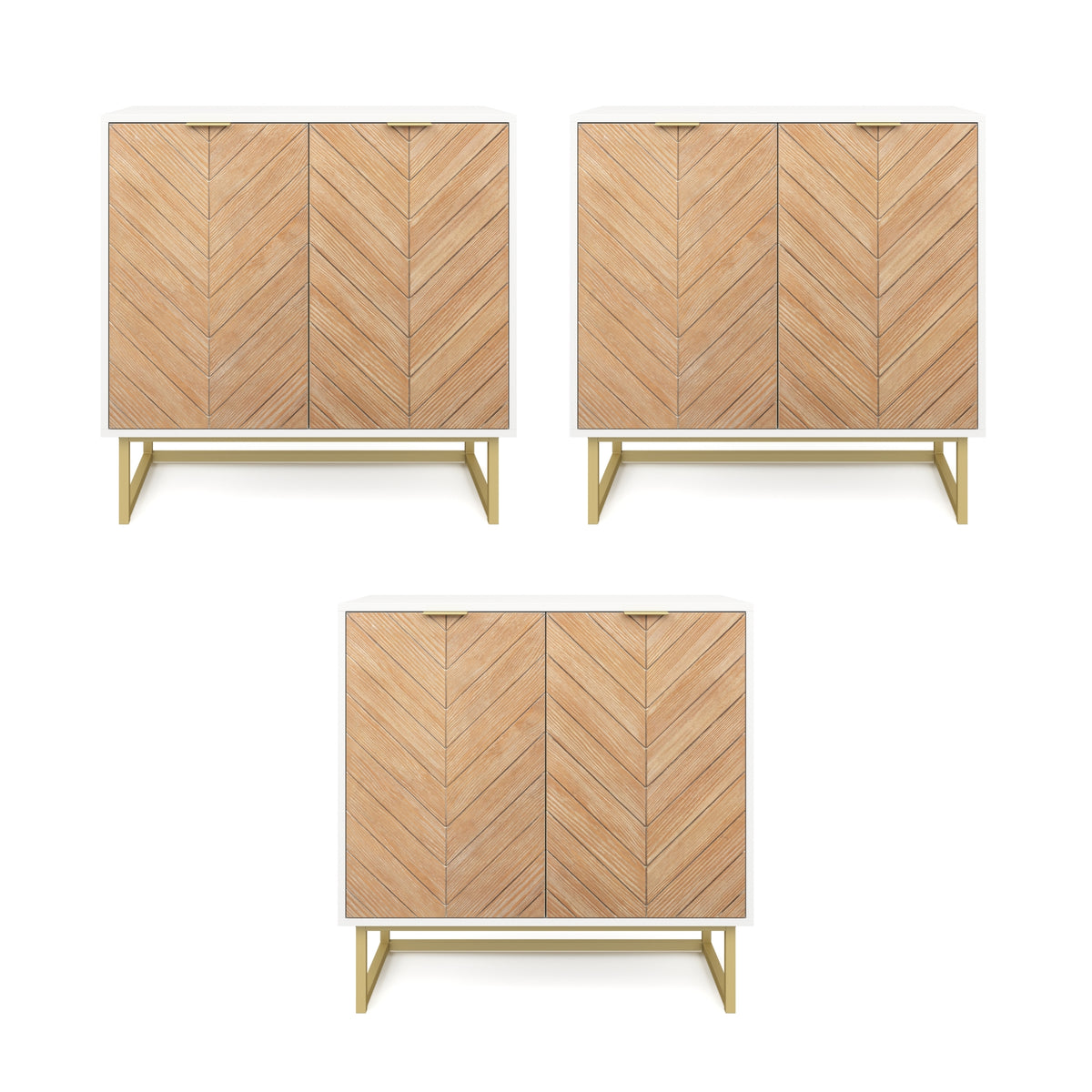 Wood Herringbone TV Console for TVs up to 75" Natural Wash/White - Nathan James