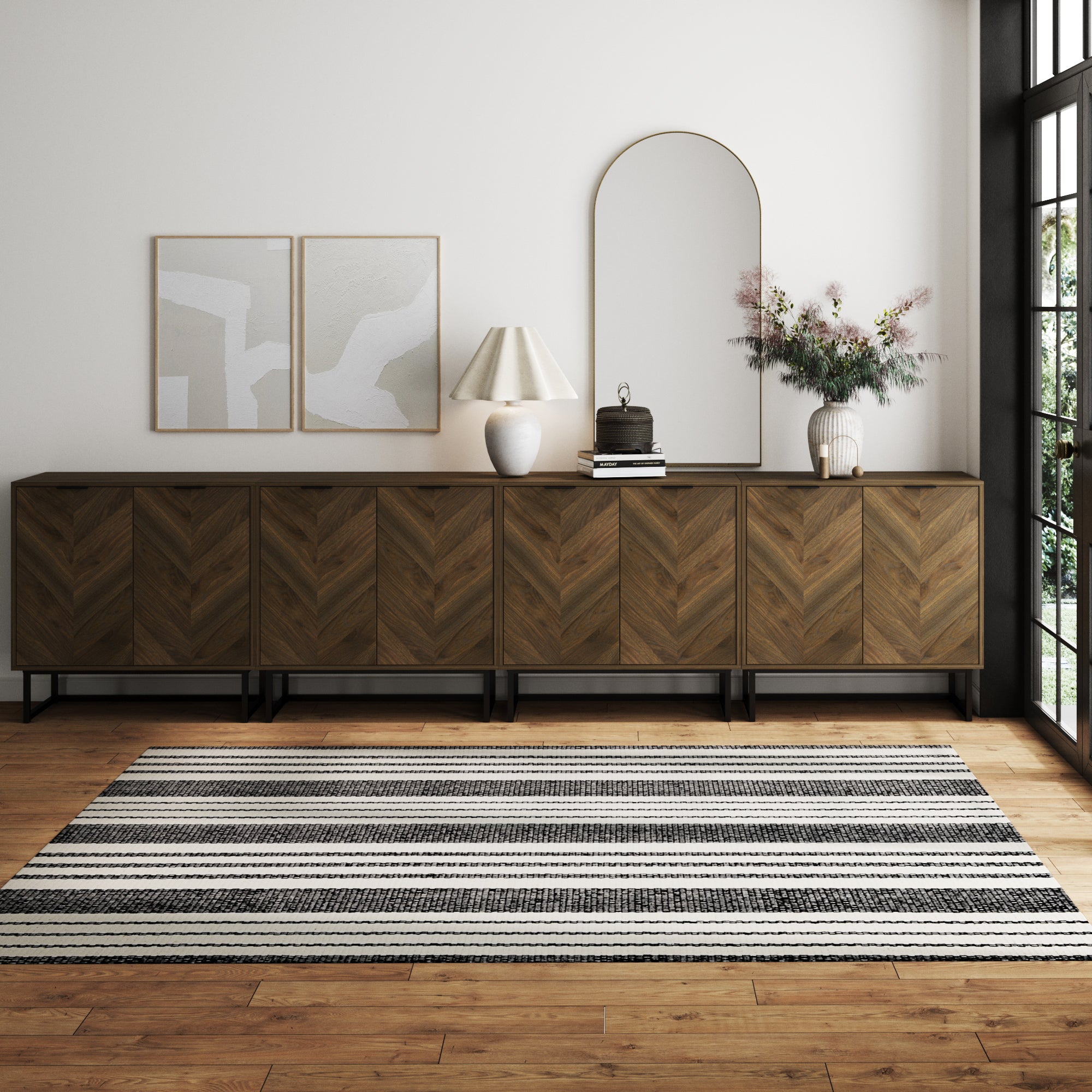 Wood Herringbone TV Console for 85" TVs Walnut - Nathan James