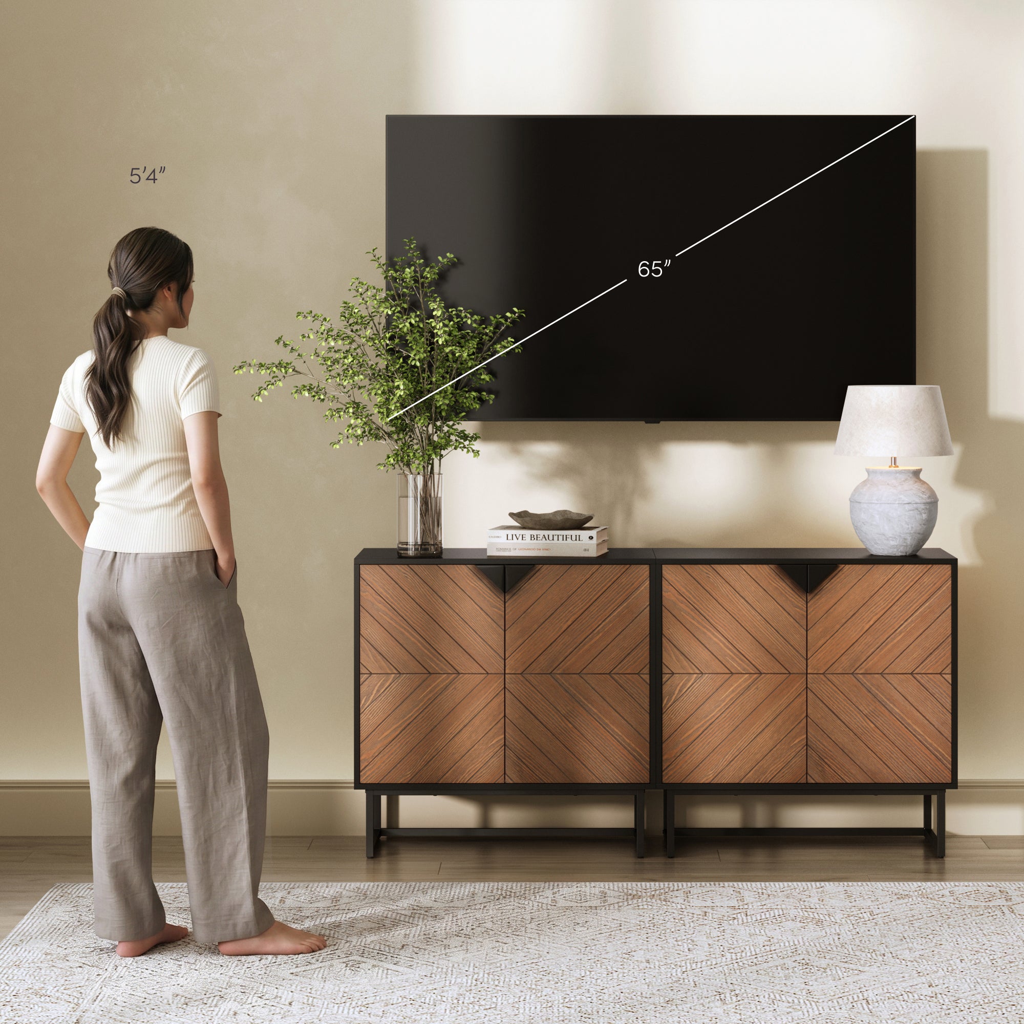 Wood 2-Door TV Console for TVs up to 65" Brushed Fir - Nathan James