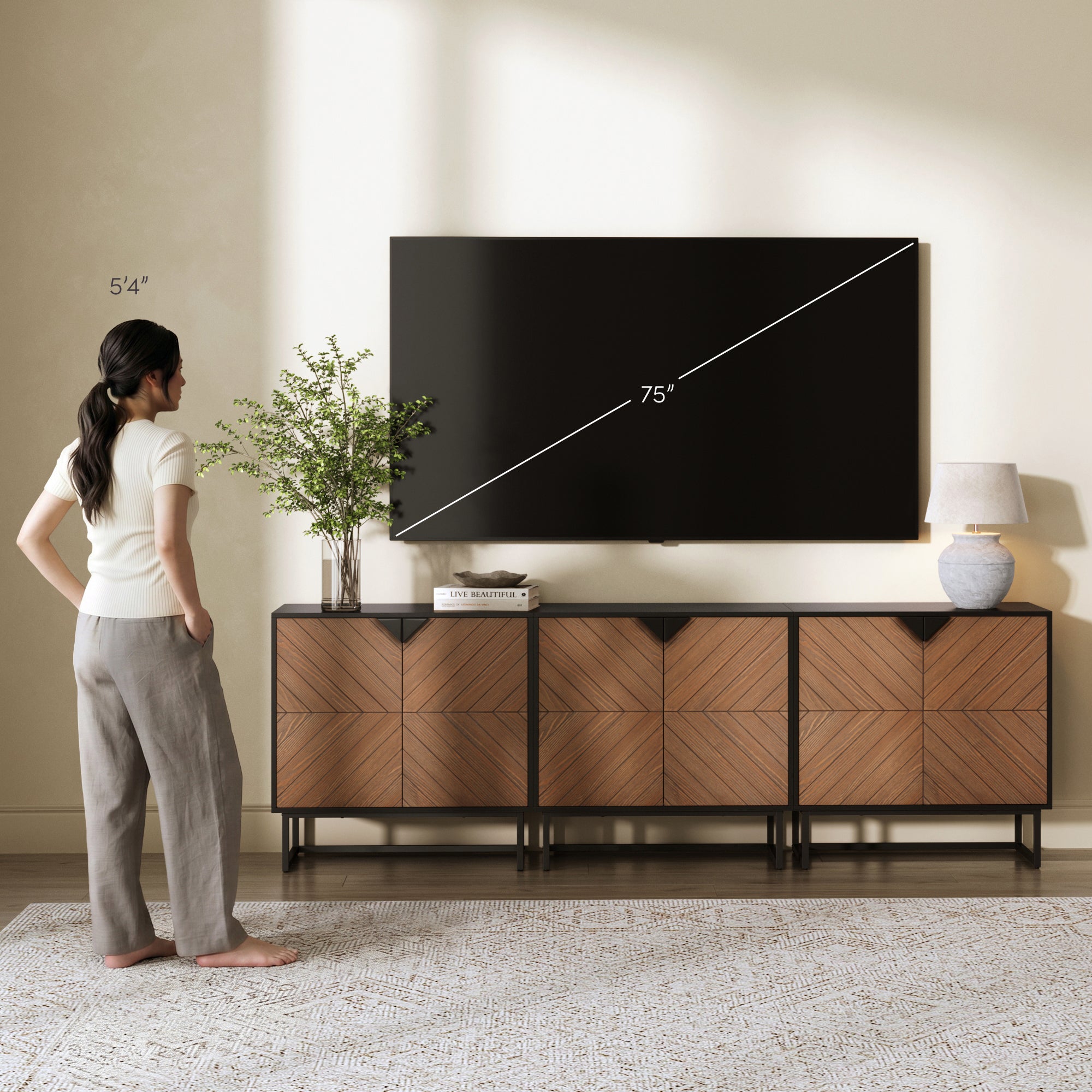 Wood 2-Door TV Console for TVs up to 75" Brushed Fir - Nathan James