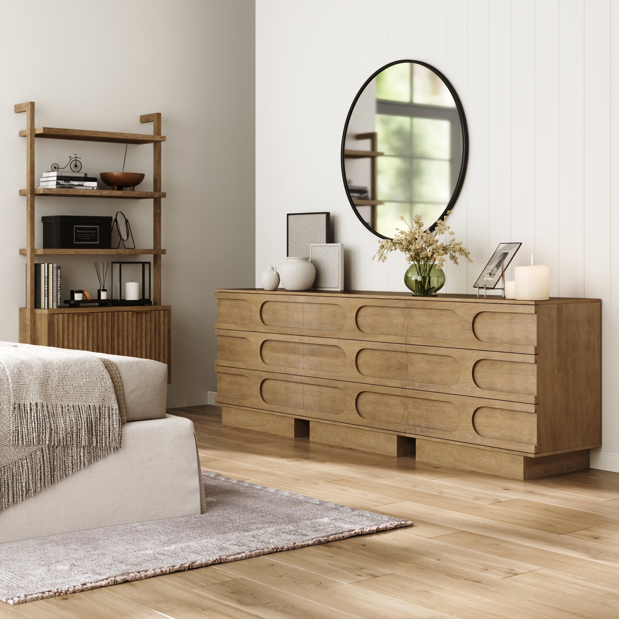 Mid - Century 9 - Drawer Extra Large Dresser Light Brown (Set of 3) - Nathan James