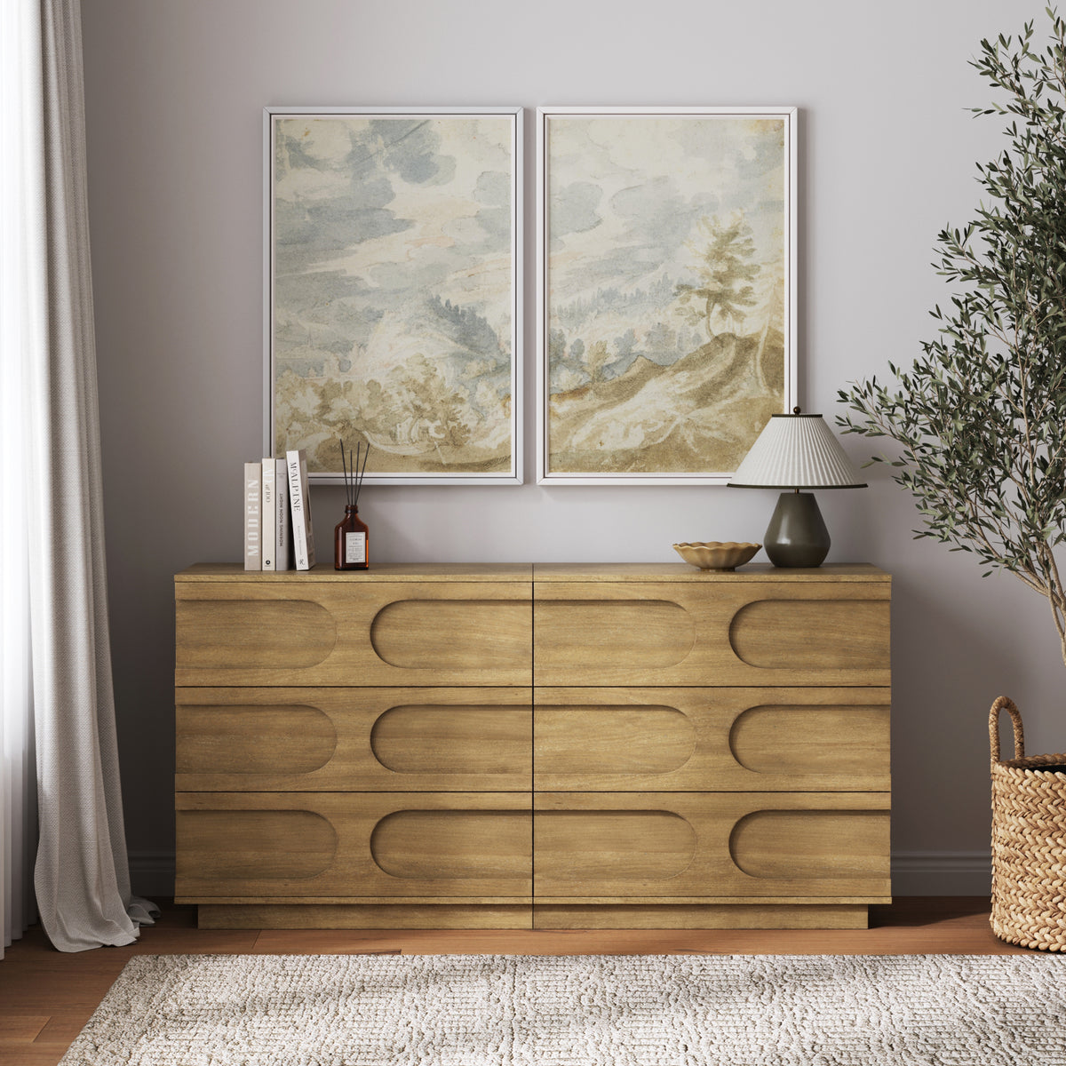 Mid-Century Modern Wood Stackable 3-Drawer Dresser Brown (Set of 2) - Nathan James