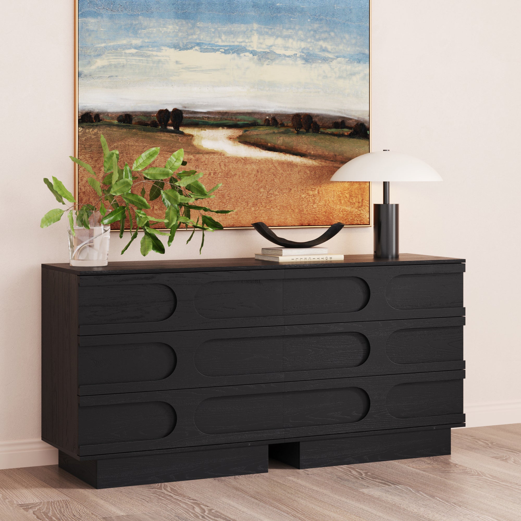 Mid - Century 3 - Drawer Arched Dresser Black Oak (Set of 2) - Nathan James