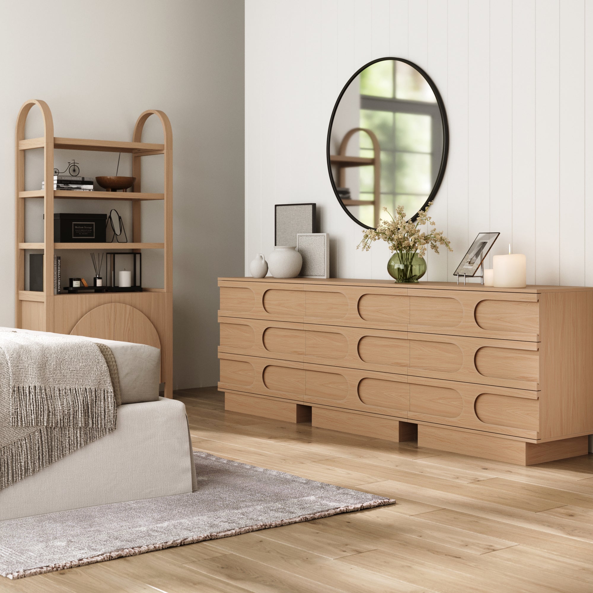 Mid - Century 3 - Drawer Arched Dresser Raw Oak (Set of 3) - Nathan James