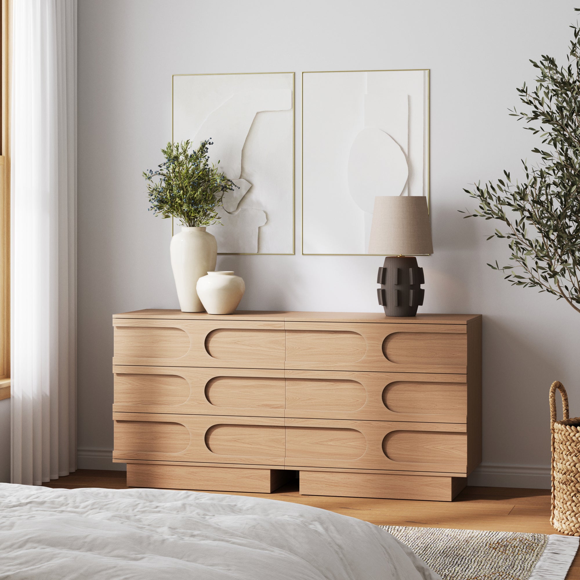 Mid - Century 3 - Drawer Arched Dresser Raw Oak - Nathan James