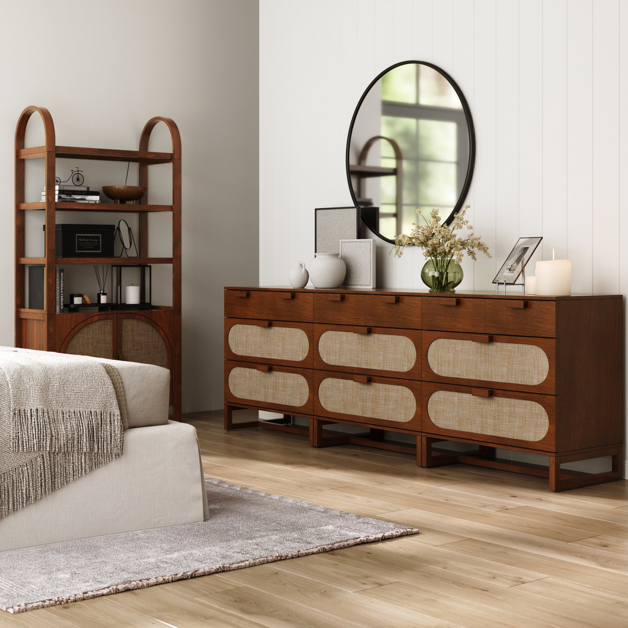 Mid - Century Rattan 3 - Drawer Dressers Dark Acacia (Set of 3) - Nathan James