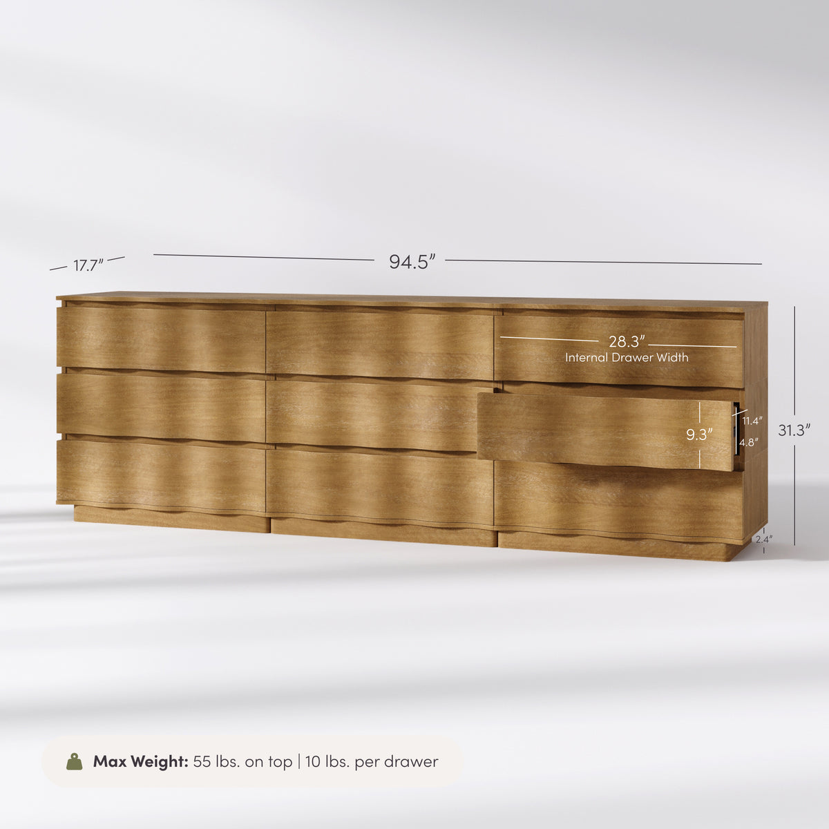 Modern Wood Stackable 9-Drawer Wavy Dresser Light Brown - Nathan James