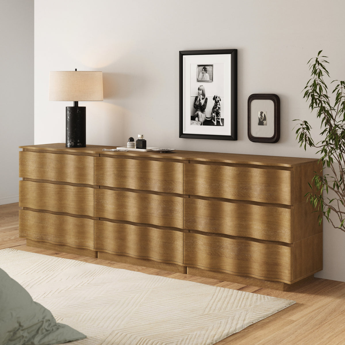 Modern Wood Stackable 9-Drawer Wavy Dresser Light Brown - Nathan James