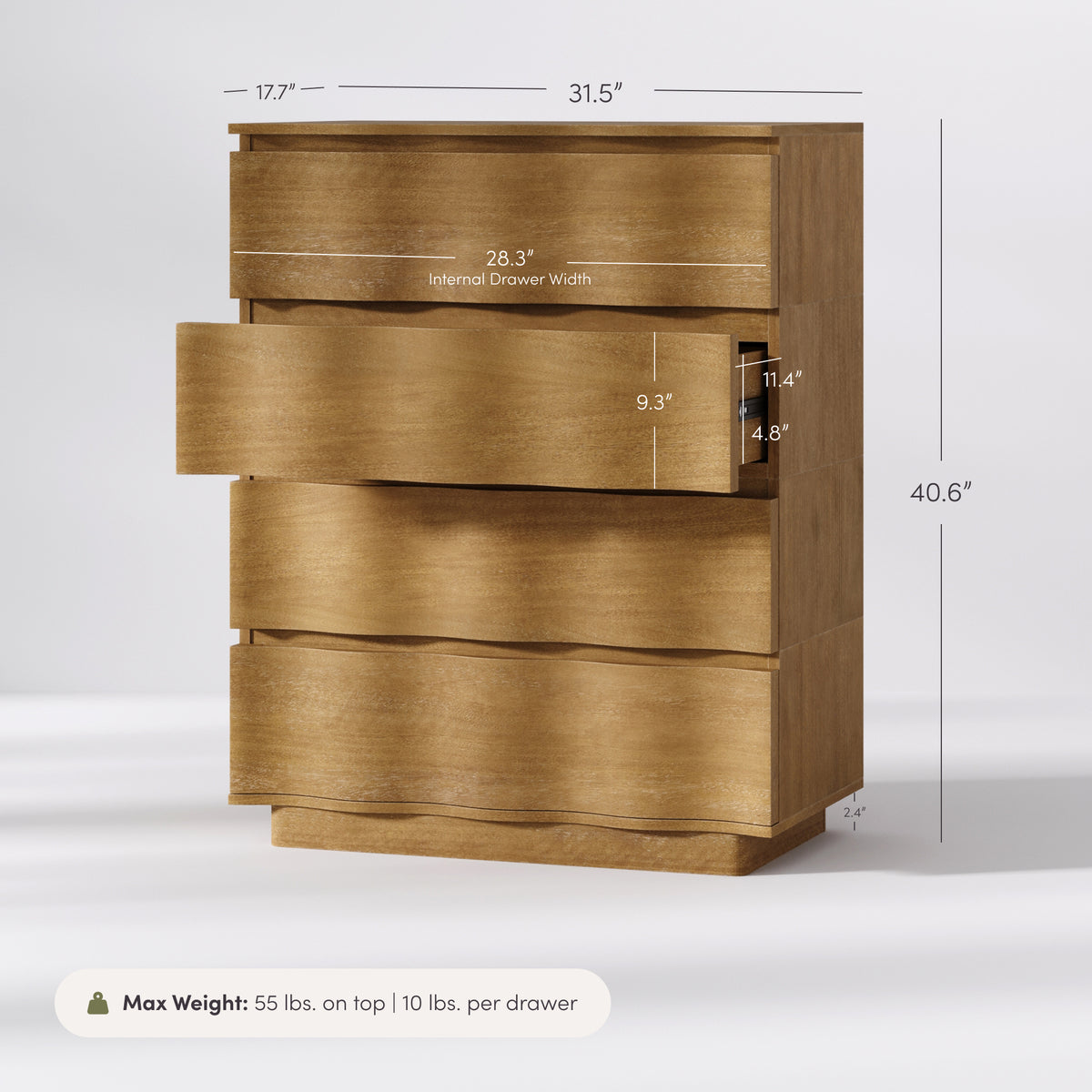 Modern Wood Stackable 4-Drawer Wavy Dresser Light Brown - Nathan James