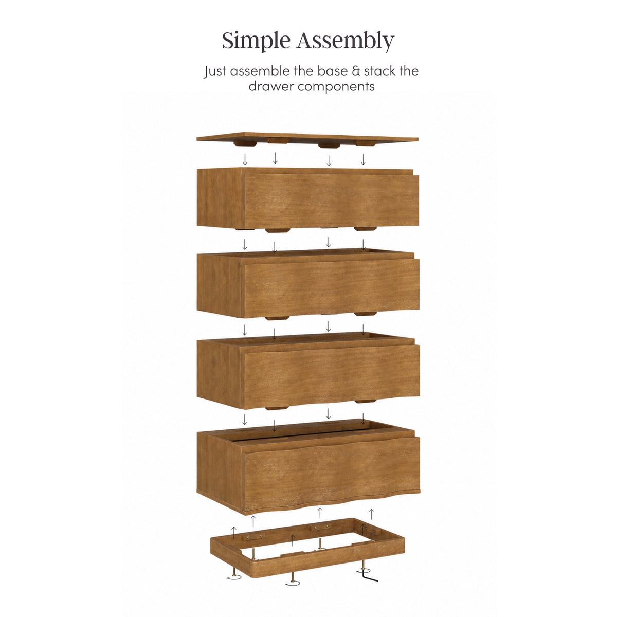 Modern Wood Stackable 8-Drawer Wavy Dresser Light Brown - Nathan James