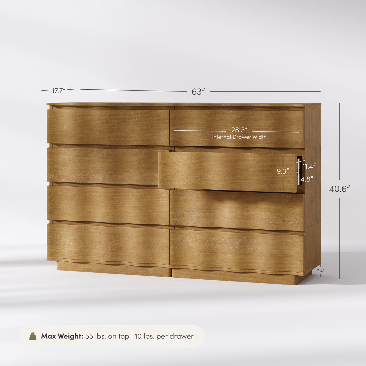 Modern Wood Stackable 8-Drawer Wavy Dresser Light Brown - Nathan James