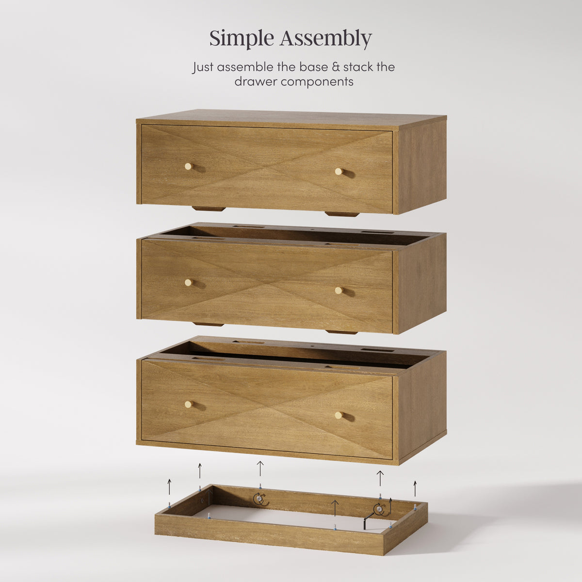 Modern Wood 3-Drawer Geometric Dresser Light Brown - Nathan James