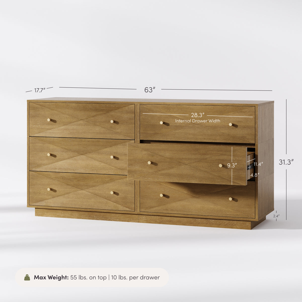 Modern Wood 6-Drawer Geometric Dresser Light Brown - Nathan James