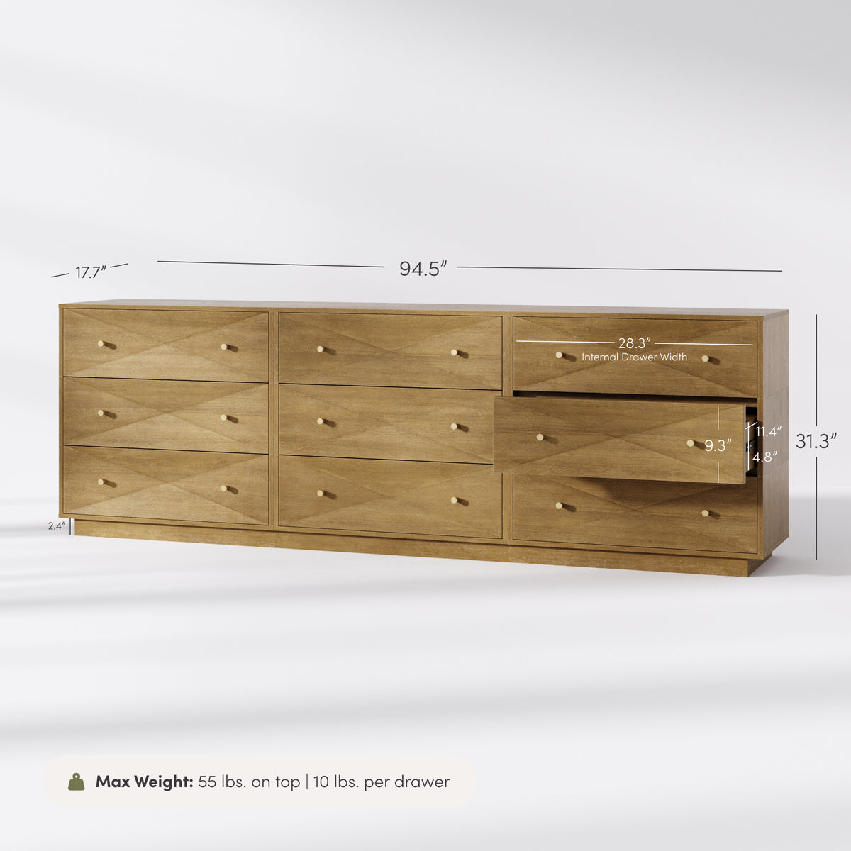 Modern Wood 9-Drawer Geometric Dresser Light Brown - Nathan James