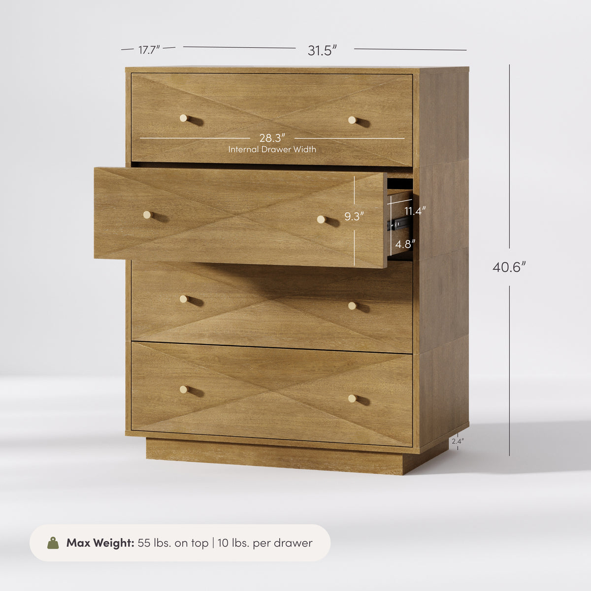 Modern Wood 4-Drawer Geometric Dresser Light Brown - Nathan James
