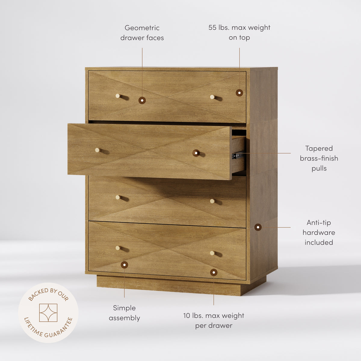 Modern Wood 4-Drawer Geometric Dresser Light Brown - Nathan James