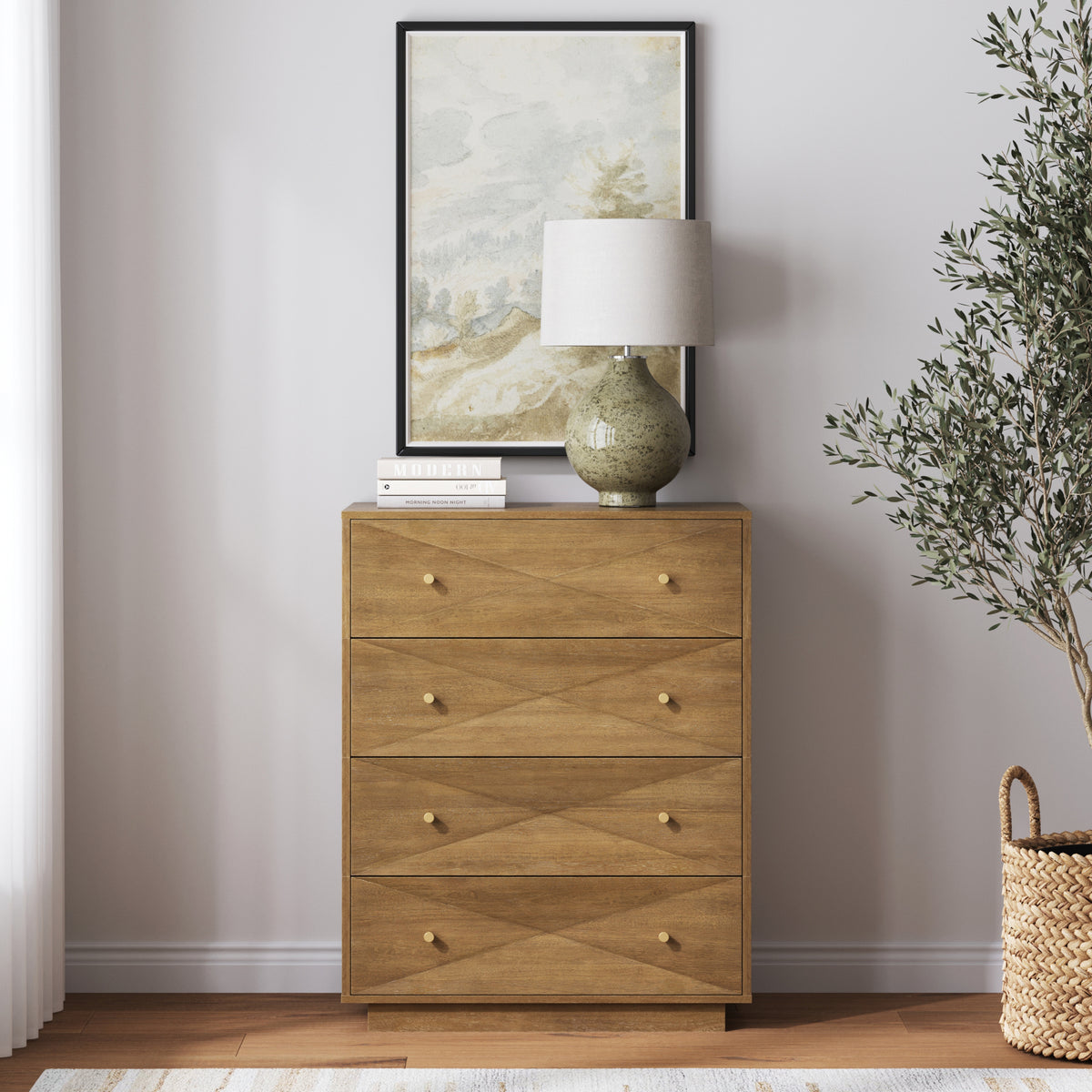 Modern Wood 4-Drawer Geometric Dresser Light Brown - Nathan James