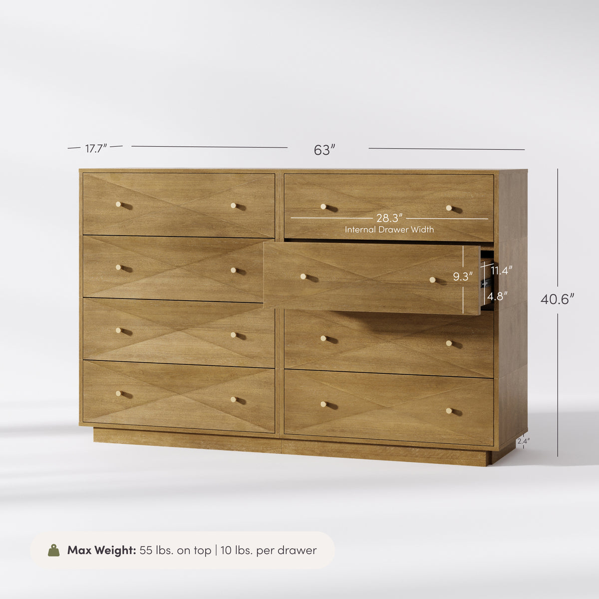 Modern Wood 8-Drawer Geometric Dresser Light Brown - Nathan James