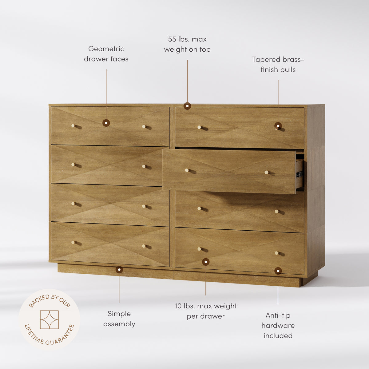 Modern Wood 8-Drawer Geometric Dresser Light Brown - Nathan James